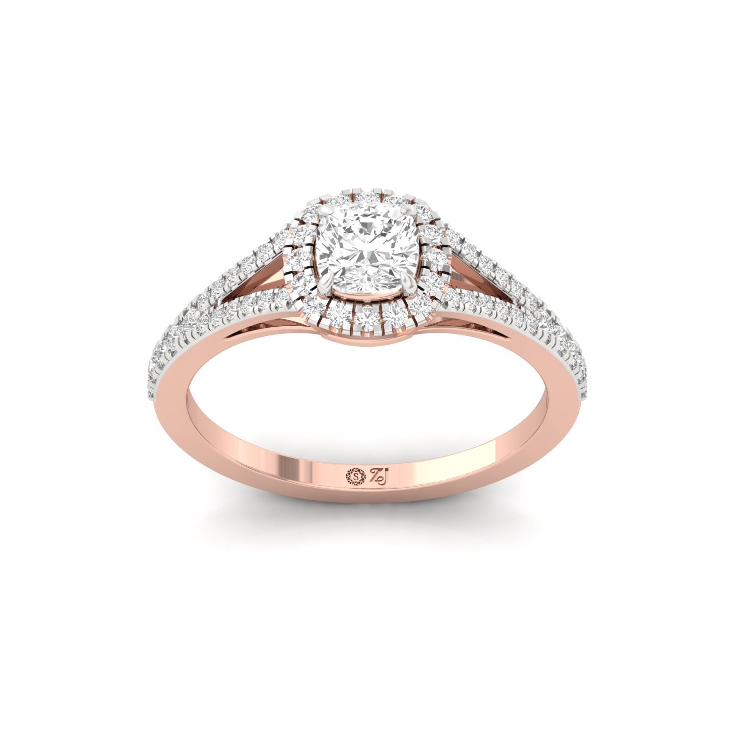 Cushion Halo Split Shank Diamond Engagement Ring | Lab Grown CVD Diamond | Vintage Bridal Ring | 925 Silver | 10K | 14K | 18K - Rose Gold Main View