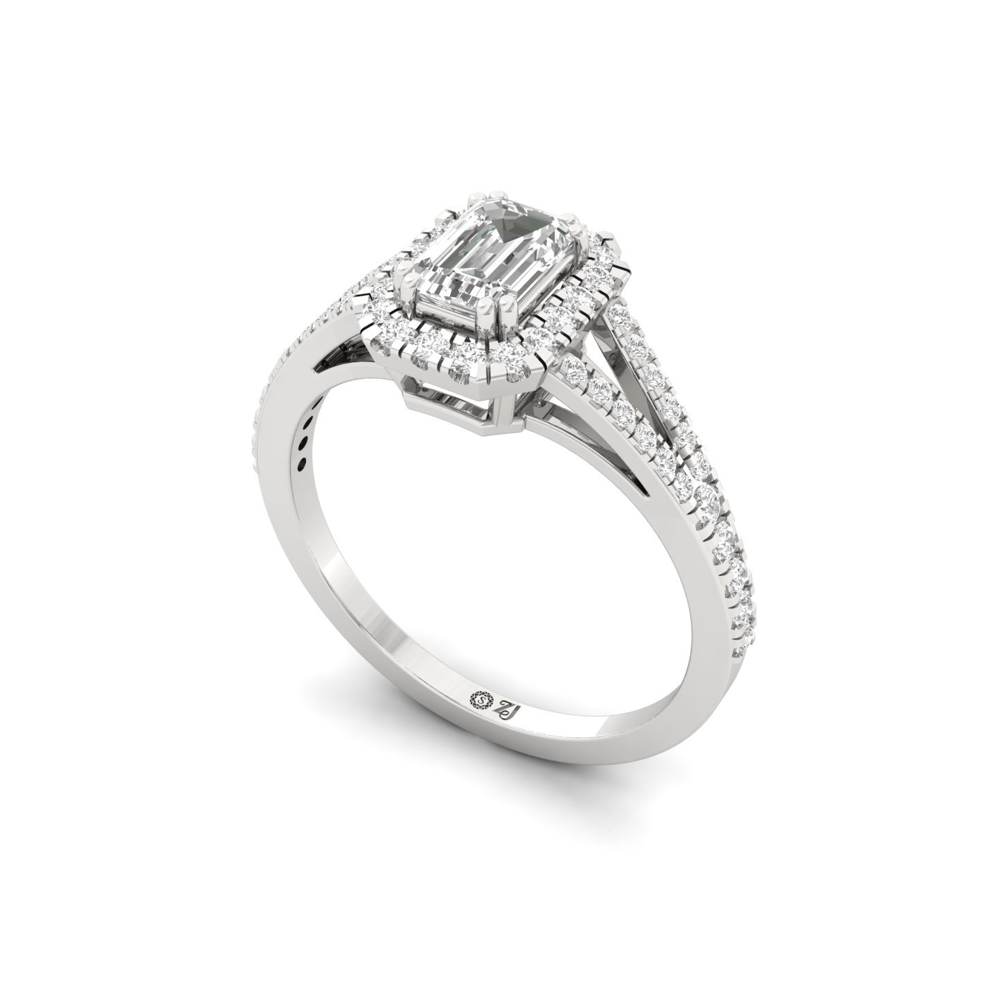 Emerald Halo Split Shank Diamond Engagement Ring | Lab Grown CVD Diamond | Vintage Art Deco Bridal Ring | 925 Silver | 10K | 14K | 18K - View 2