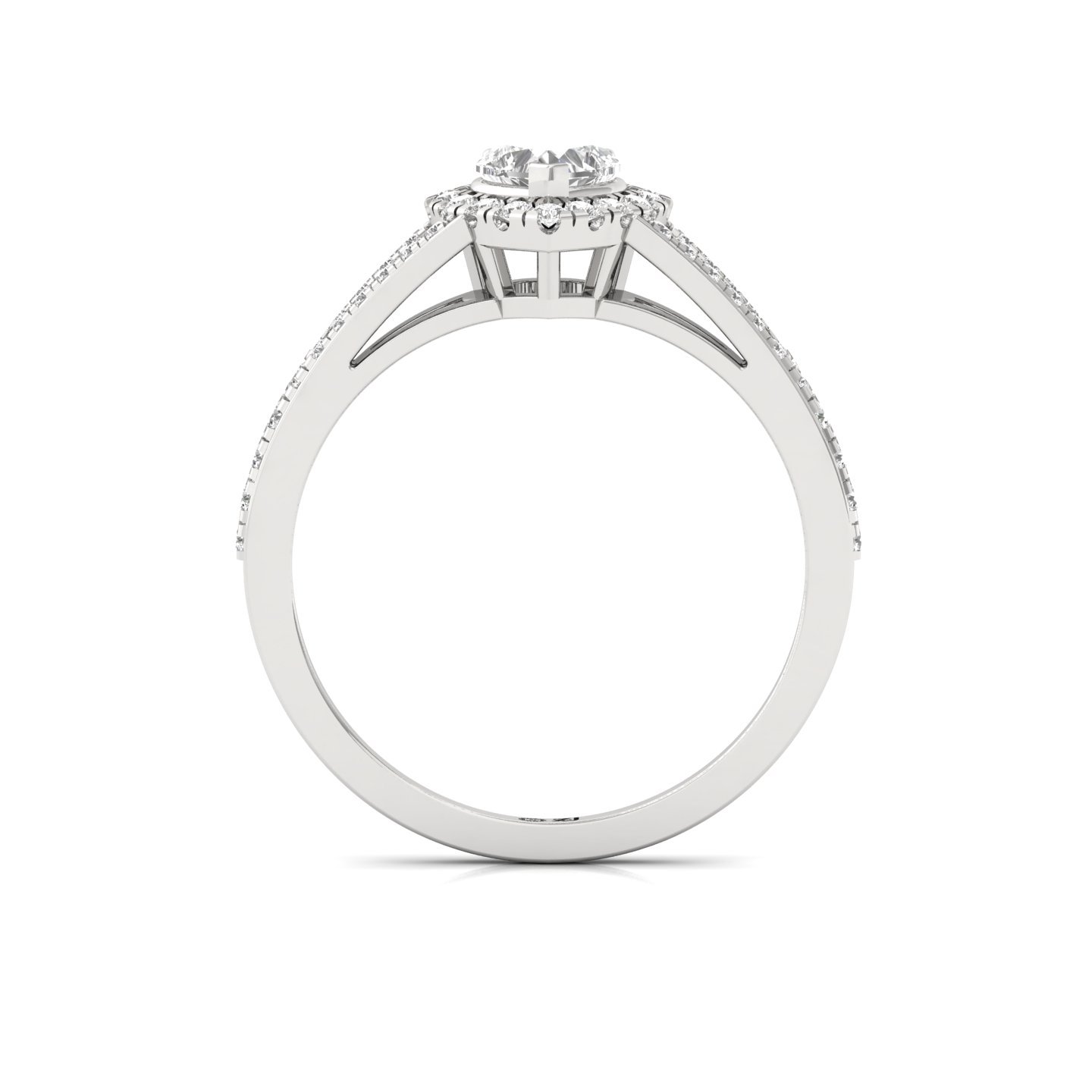 Heart Halo Split Shank Diamond Engagement Ring | Lab Grown CVD Diamond | Romantic Bridal Ring | 925 Silver | 10K | 14K | 18K - View 3