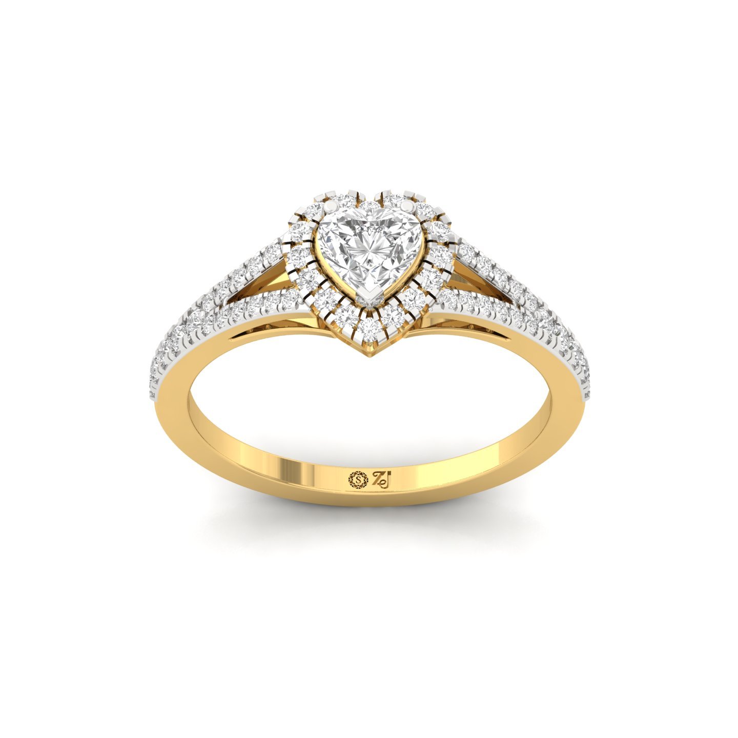 Heart Halo Split Shank Diamond Engagement Ring | Lab Grown CVD Diamond | Romantic Bridal Ring | 925 Silver | 10K | 14K | 18K - Gold Main View