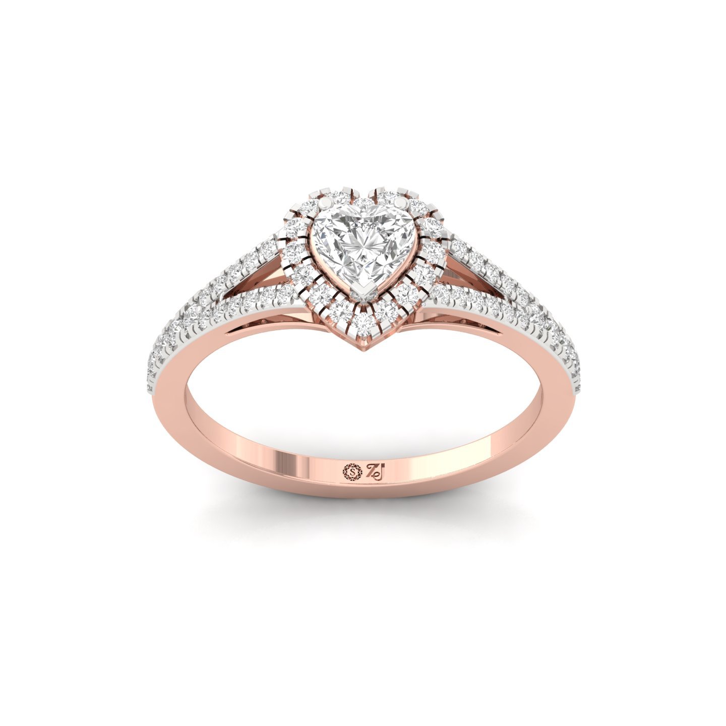 Heart Halo Split Shank Diamond Engagement Ring | Lab Grown CVD Diamond | Romantic Bridal Ring | 925 Silver | 10K | 14K | 18K - Rose Gold Main View