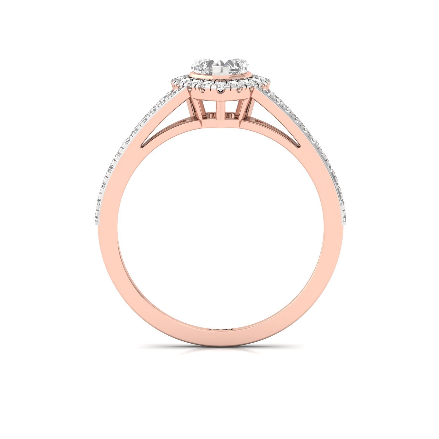 Heart Halo Split Shank Diamond Engagement Ring | Lab Grown CVD Diamond | Romantic Bridal Ring | 925 Silver | 10K | 14K | 18K - View 3