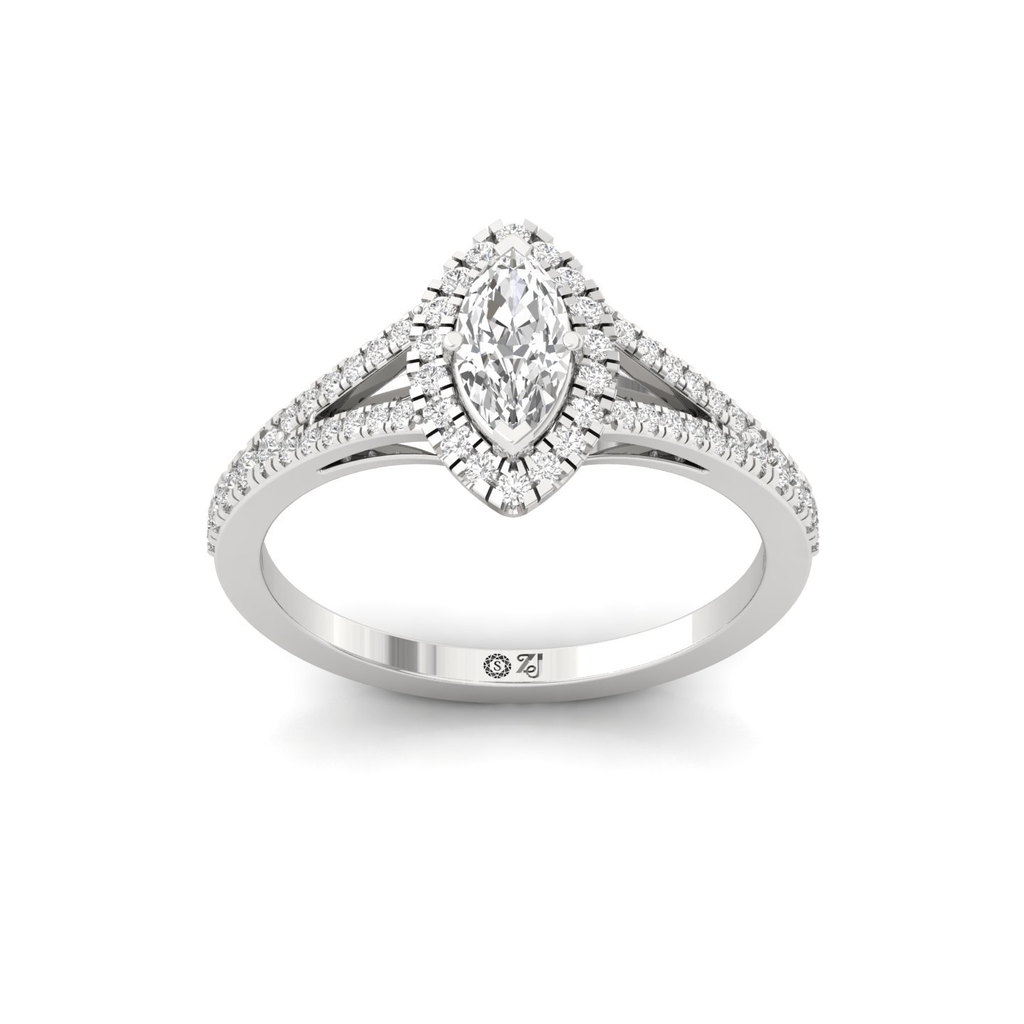 Marquise Halo Split Shank Diamond Engagement Ring | Lab Grown CVD Diamond | Elegant Bridal Ring | 925 Silver | 10K | 14K | 18K - Main View
