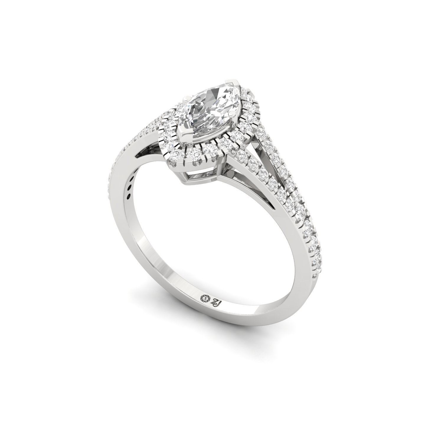 Marquise Halo Split Shank Diamond Engagement Ring | Lab Grown CVD Diamond | Elegant Bridal Ring | 925 Silver | 10K | 14K | 18K - View 2