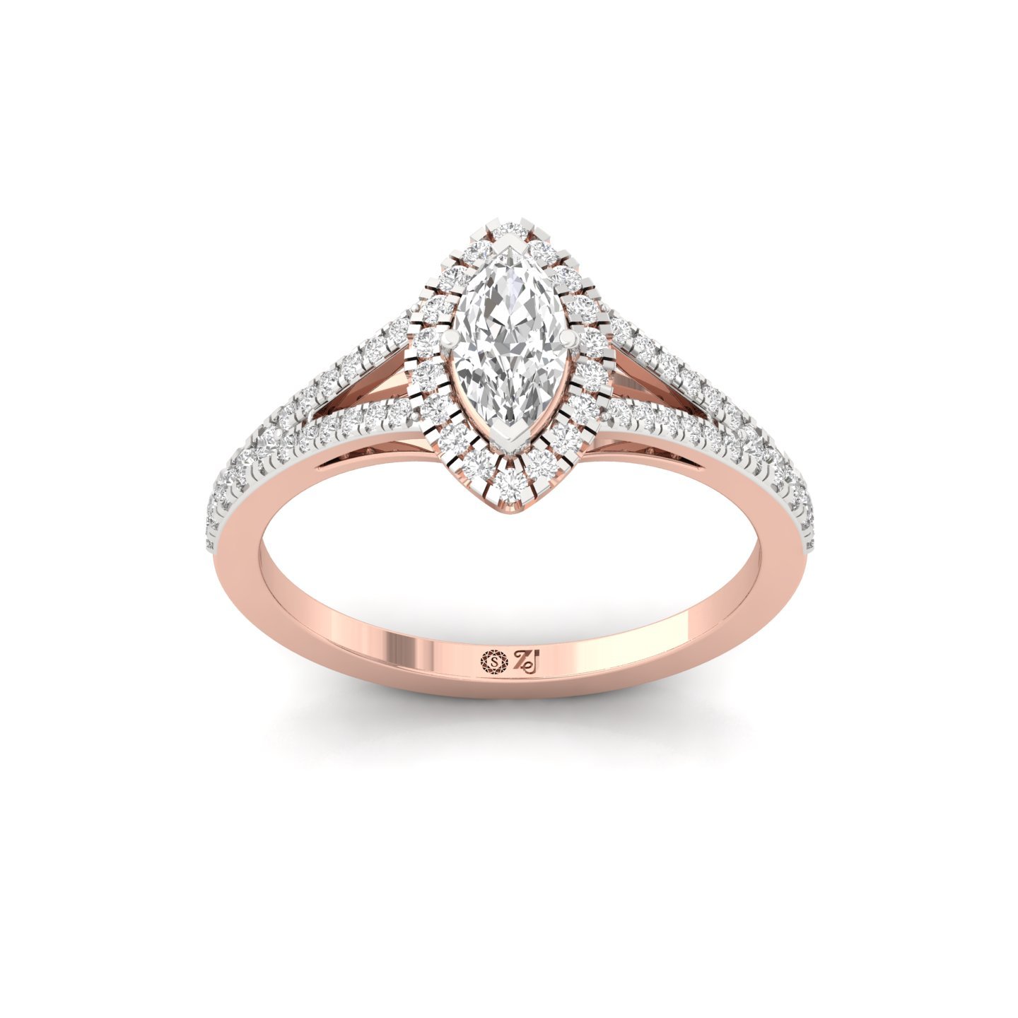 Marquise Halo Split Shank Diamond Engagement Ring | Lab Grown CVD Diamond | Elegant Bridal Ring | 925 Silver | 10K | 14K | 18K - Rose Gold Main View