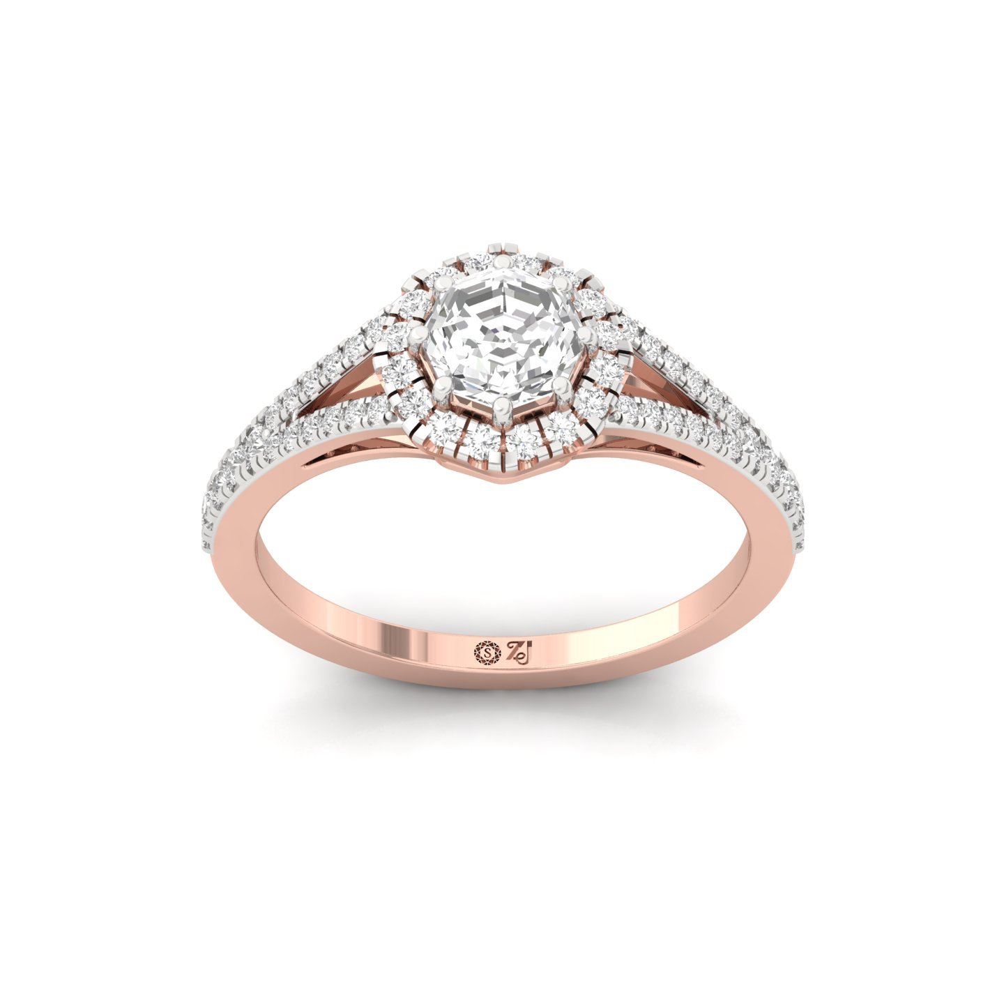 Octagon Halo Split Shank Diamond Engagement Ring | Lab Grown CVD Diamond | Vintage-Inspired Bridal Ring | 925 Silver | 10K | 14K | 18K - Rose Gold Main View