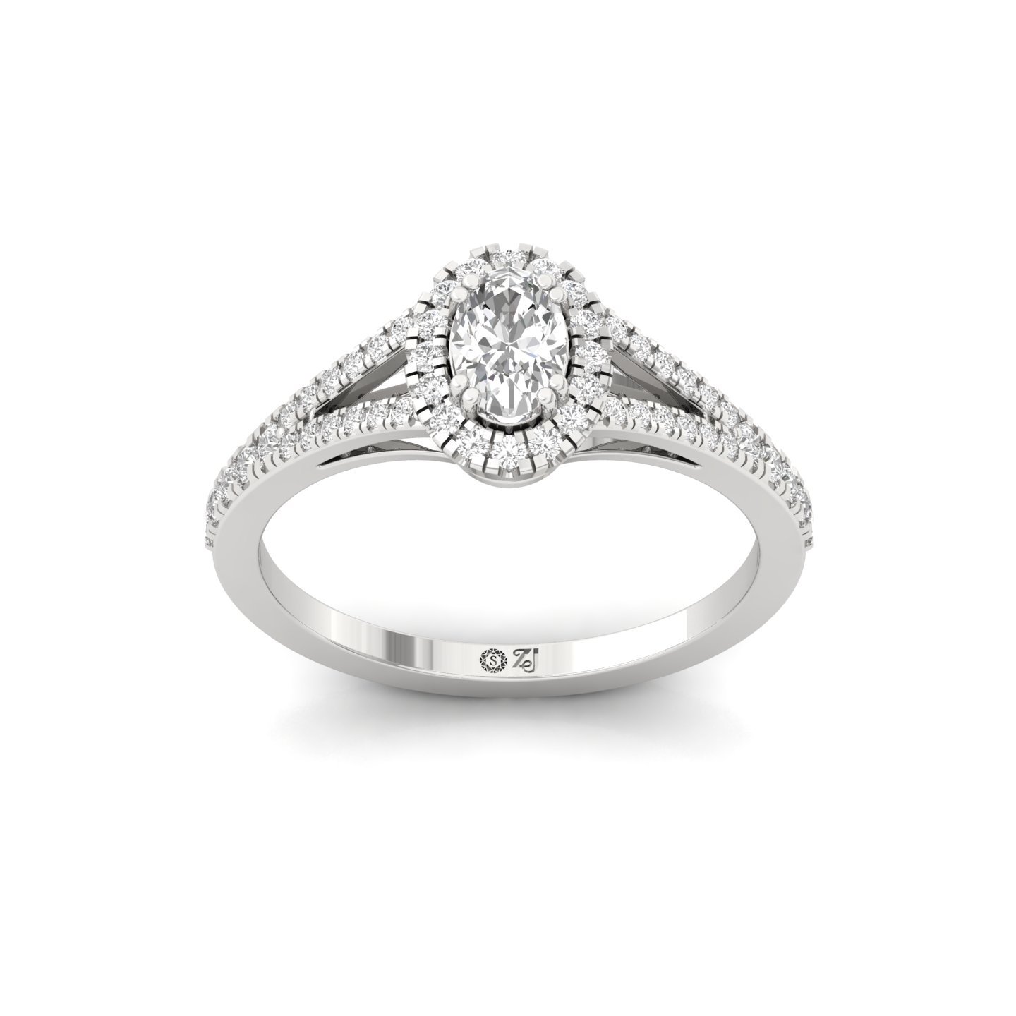 Oval Halo Split Shank Diamond Engagement Ring | Lab Grown CVD Diamond | Elegant Bridal Ring | 925 Silver | 10K | 14K | 18K - Main View