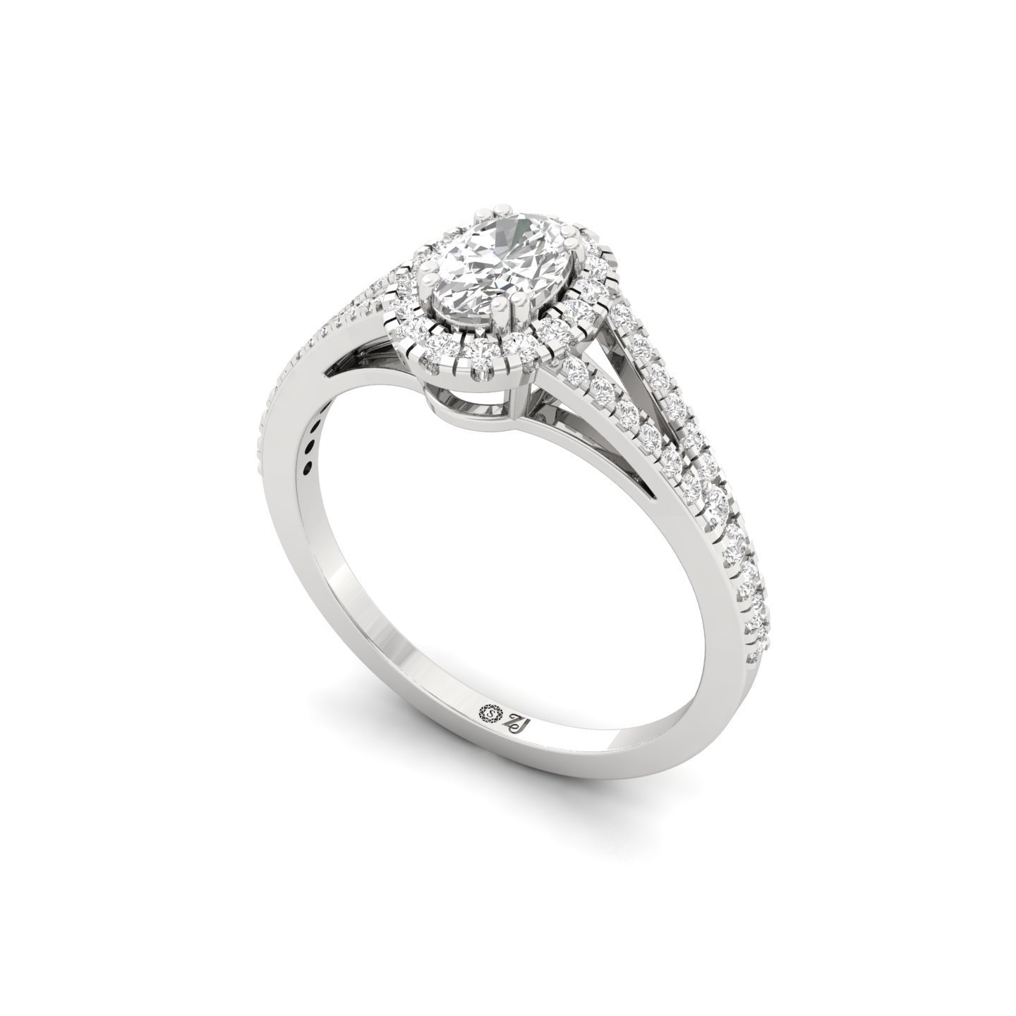 Oval Halo Split Shank Diamond Engagement Ring | Lab Grown CVD Diamond | Elegant Bridal Ring | 925 Silver | 10K | 14K | 18K - View 2