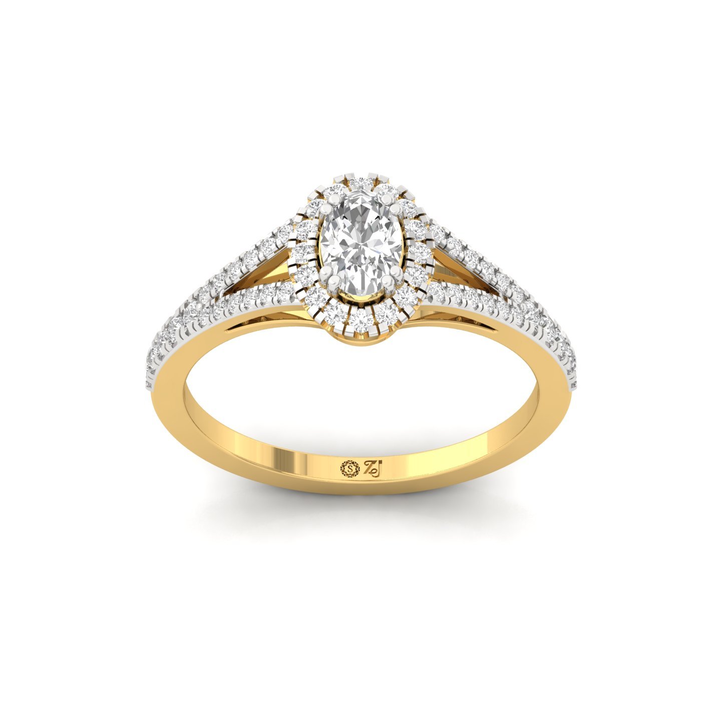 Oval Halo Split Shank Diamond Engagement Ring | Lab Grown CVD Diamond | Elegant Bridal Ring | 925 Silver | 10K | 14K | 18K - Gold Main View