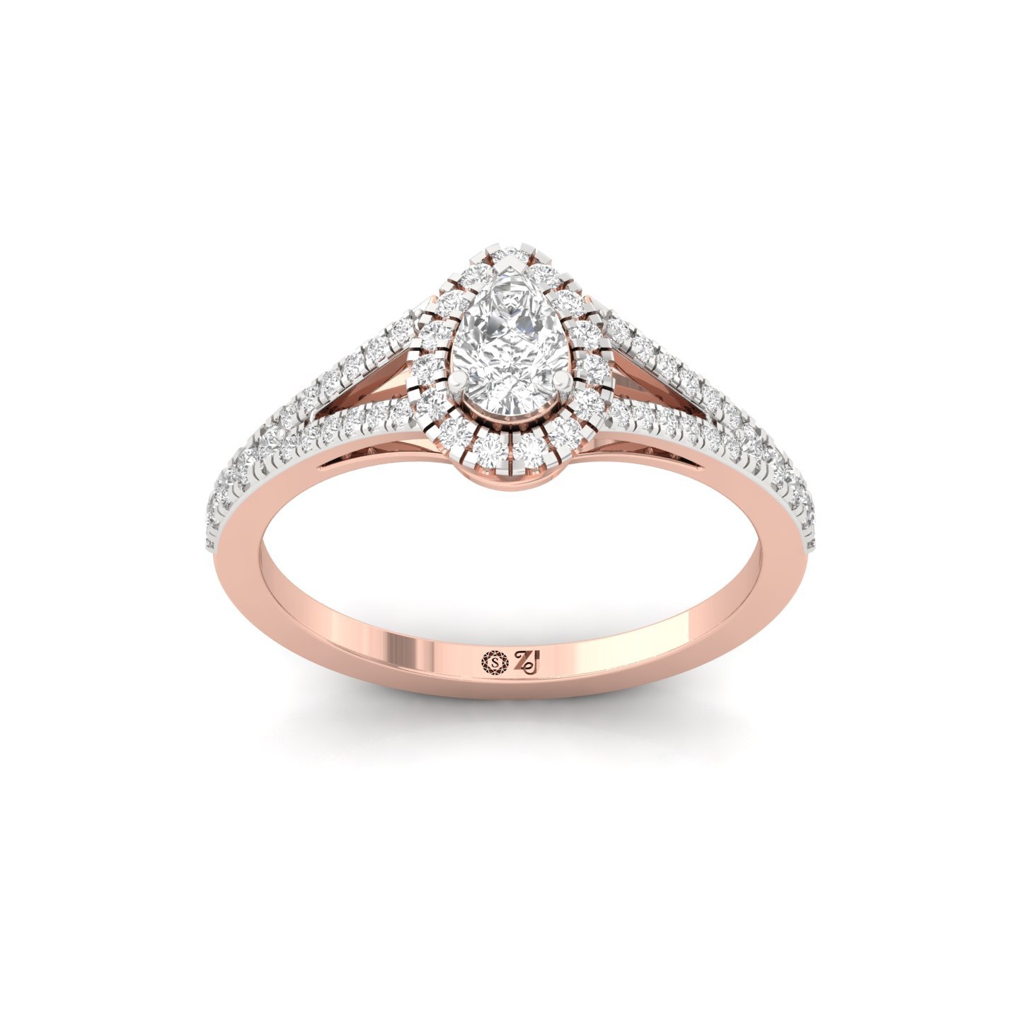 Pear Double Halo Split Shank Diamond Engagement Ring | Lab Grown CVD Diamond | Elegant Bridal Ring | Silver | 10K | 14K | 18K - Rose Gold Main View