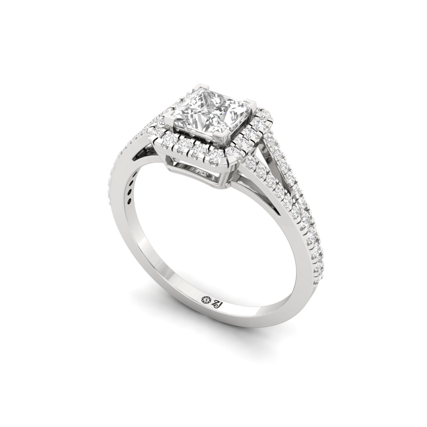 Princess Double Halo Split Shank Diamond Engagement Ring | Lab Grown CVD Diamond | Bridal Ring | Silver | 10K | 14K | 18K - View 2