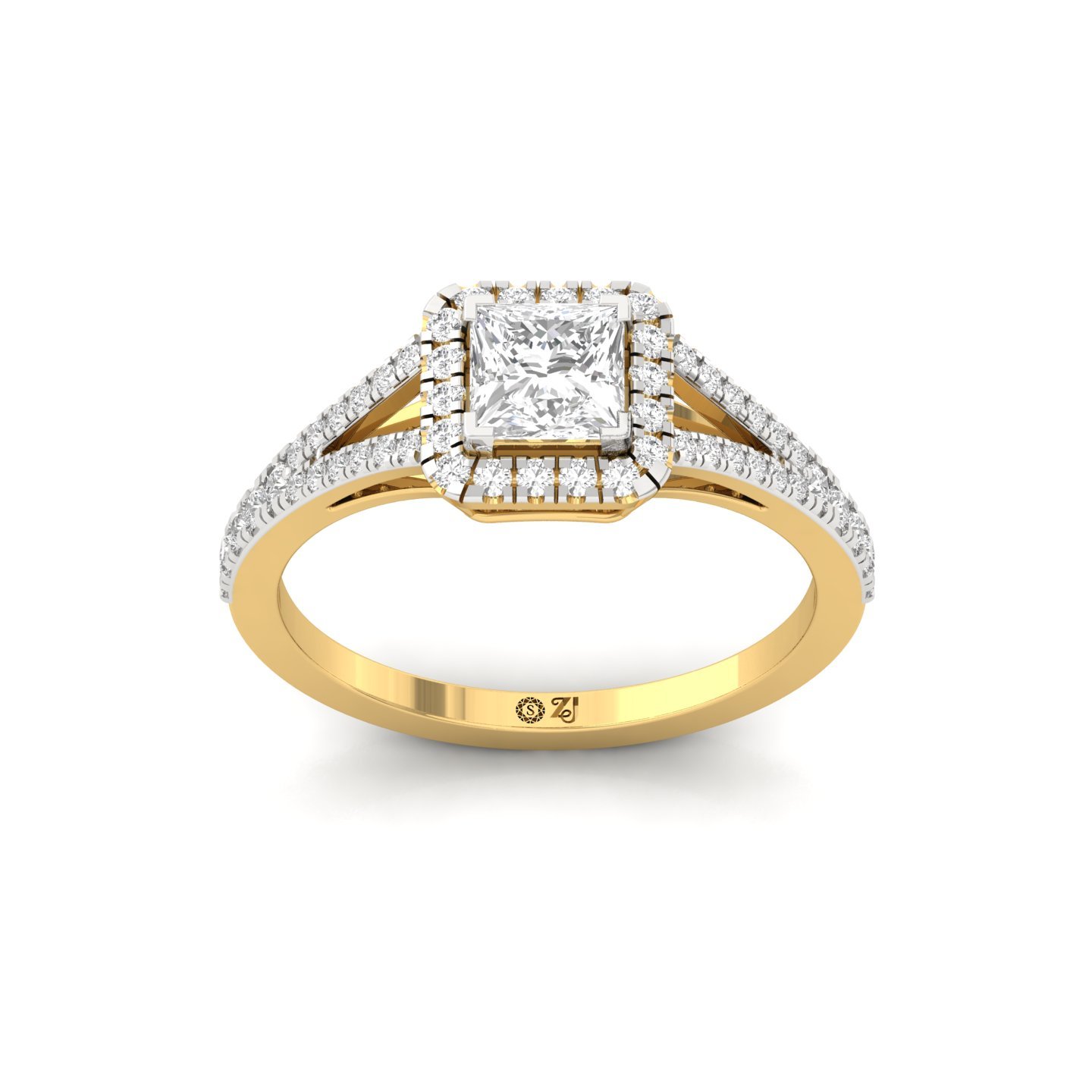 Princess Double Halo Split Shank Diamond Engagement Ring | Lab Grown CVD Diamond | Bridal Ring | Silver | 10K | 14K | 18K - Gold Main View