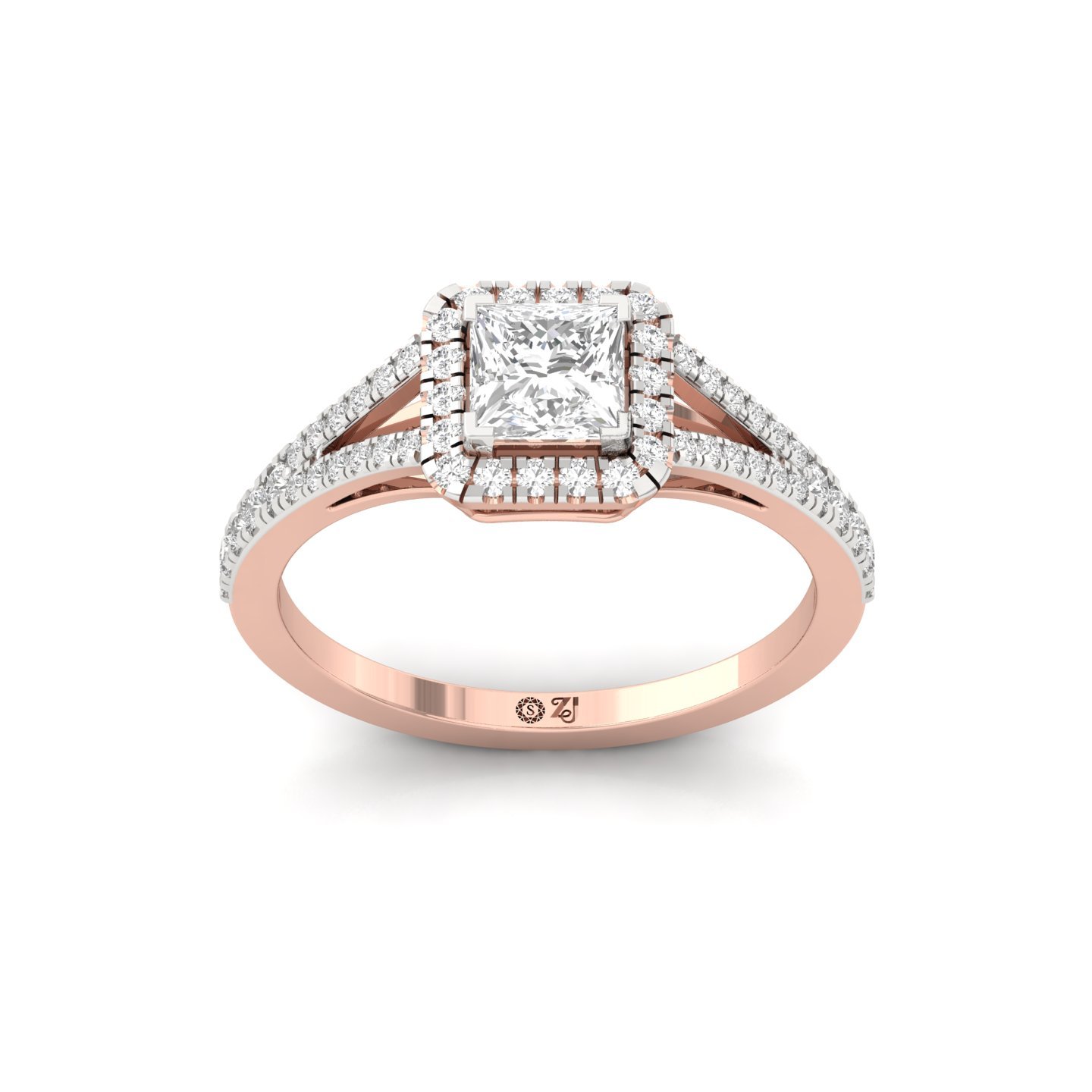 Princess Double Halo Split Shank Diamond Engagement Ring | Lab Grown CVD Diamond | Bridal Ring | Silver | 10K | 14K | 18K - Rose Gold Main View