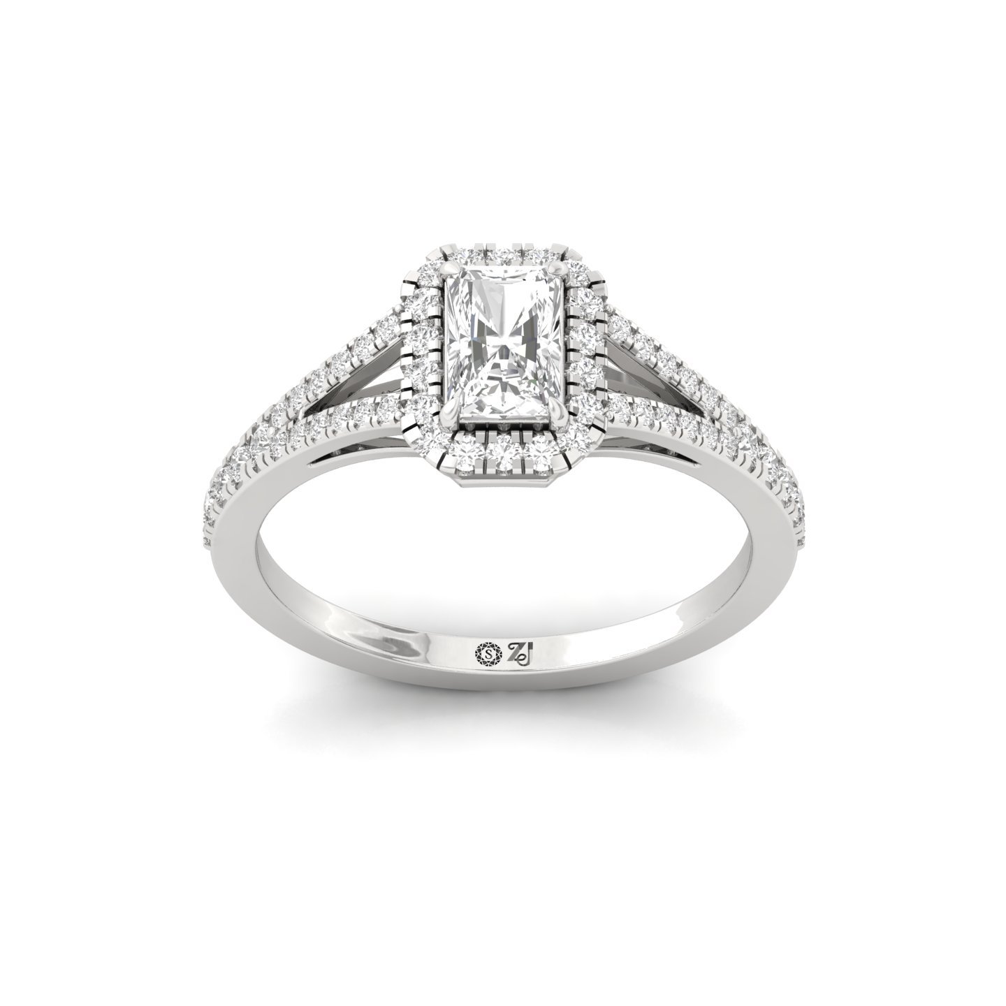 Radiant Cut Double Halo Split Shank Diamond Engagement Ring | Lab Grown CVD Diamond | Bridal Jewelry | Silver | 10K | 14K | 18K - Main View
