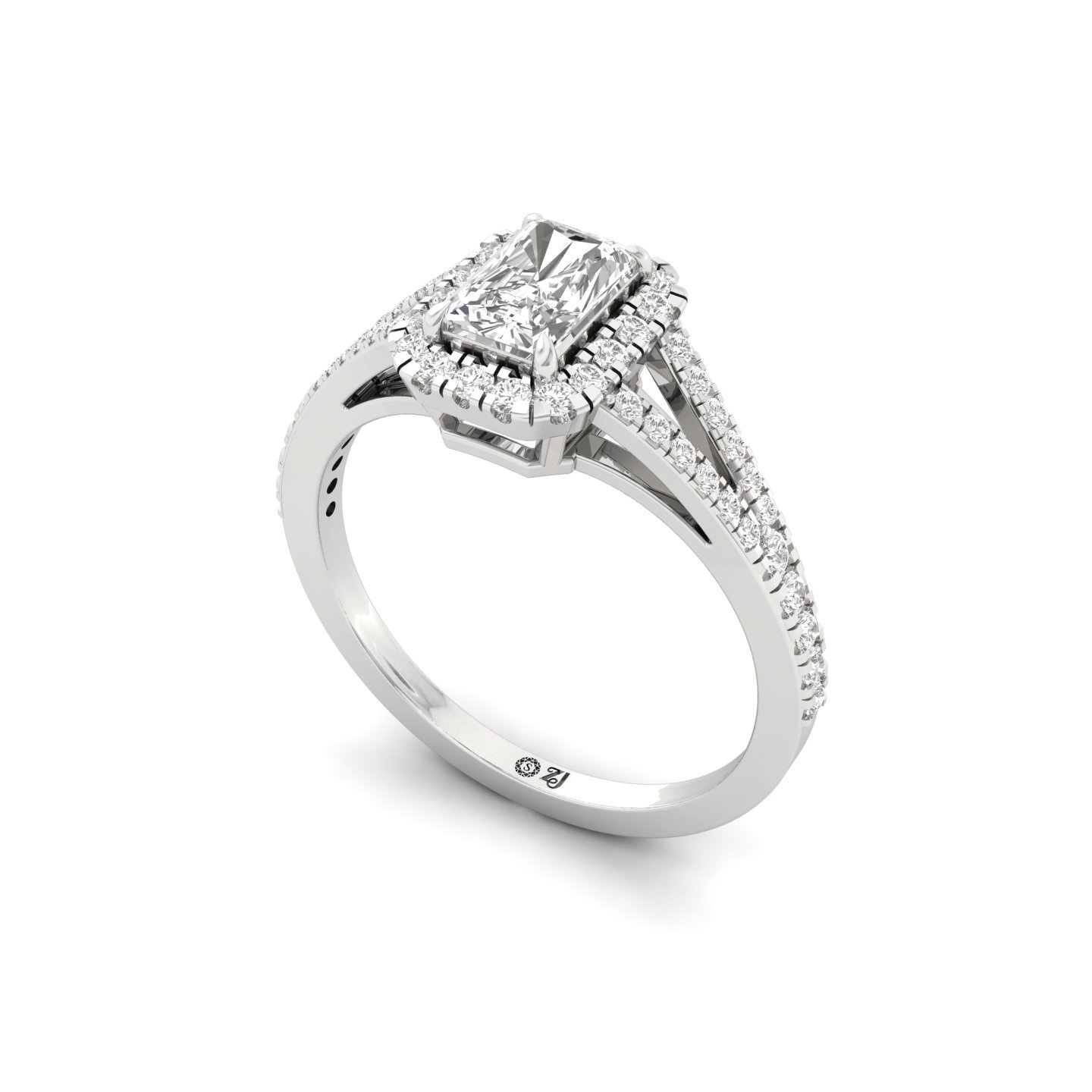 Radiant Cut Double Halo Split Shank Diamond Engagement Ring | Lab Grown CVD Diamond | Bridal Jewelry | Silver | 10K | 14K | 18K - View 2
