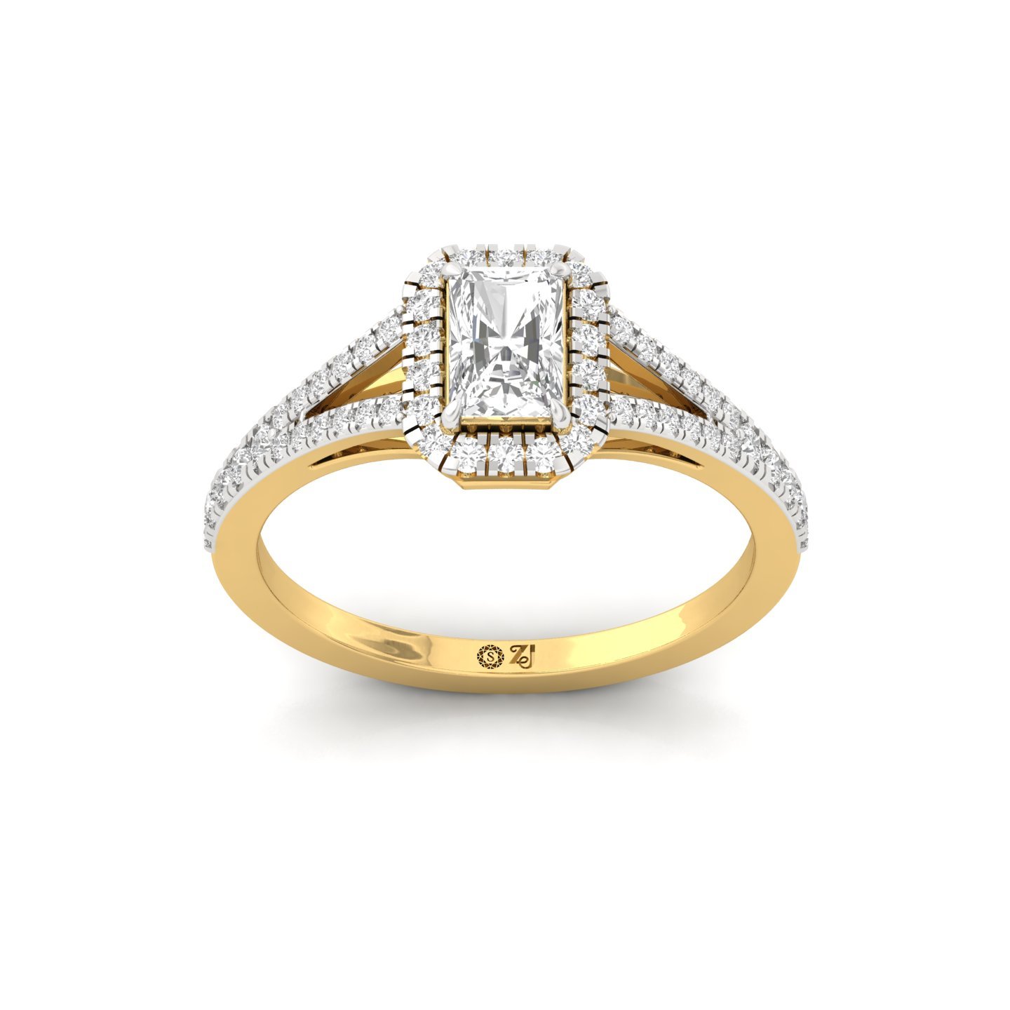Radiant Cut Double Halo Split Shank Diamond Engagement Ring | Lab Grown CVD Diamond | Bridal Jewelry | Silver | 10K | 14K | 18K - Gold Main View