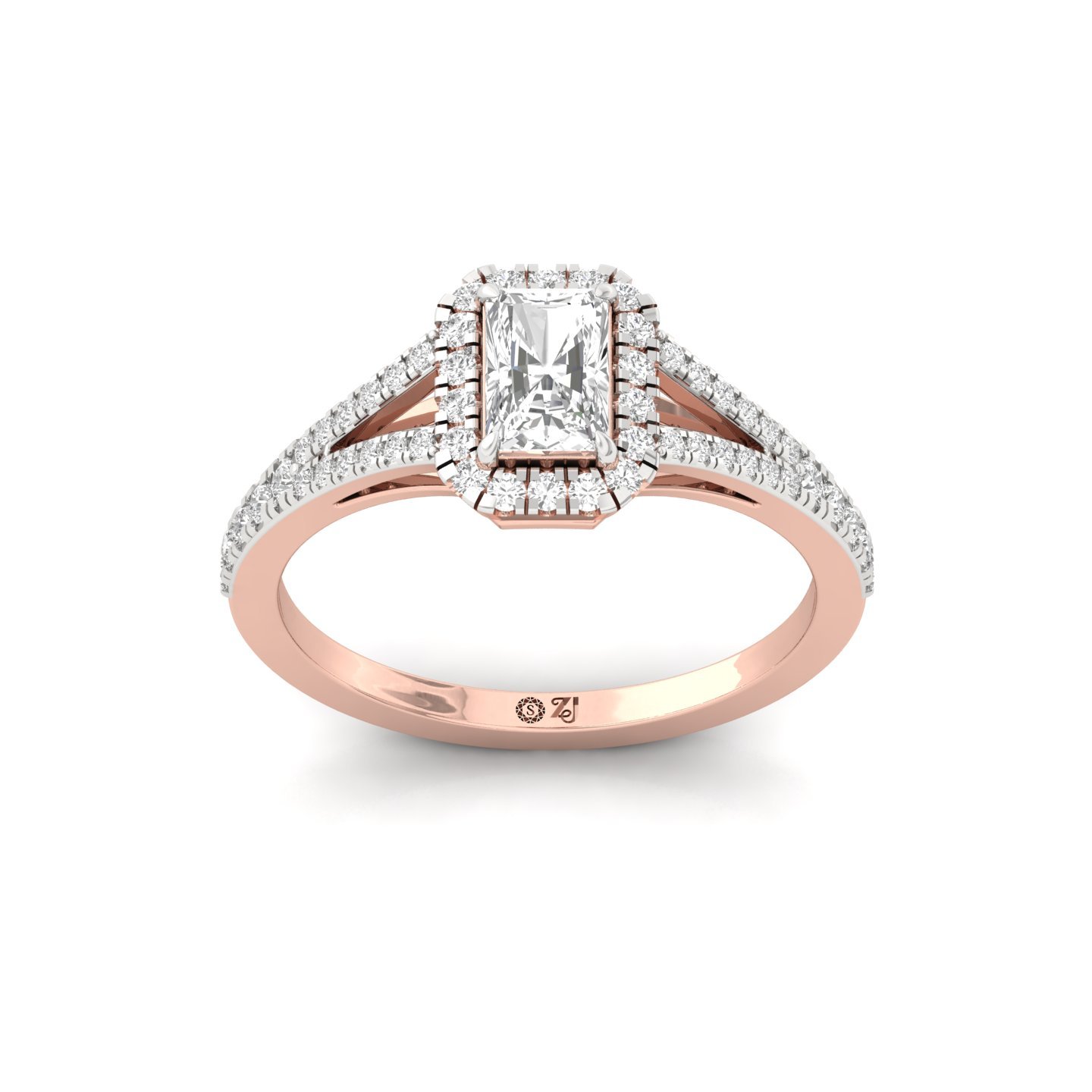 Radiant Cut Double Halo Split Shank Diamond Engagement Ring | Lab Grown CVD Diamond | Bridal Jewelry | Silver | 10K | 14K | 18K - Rose Gold Main View