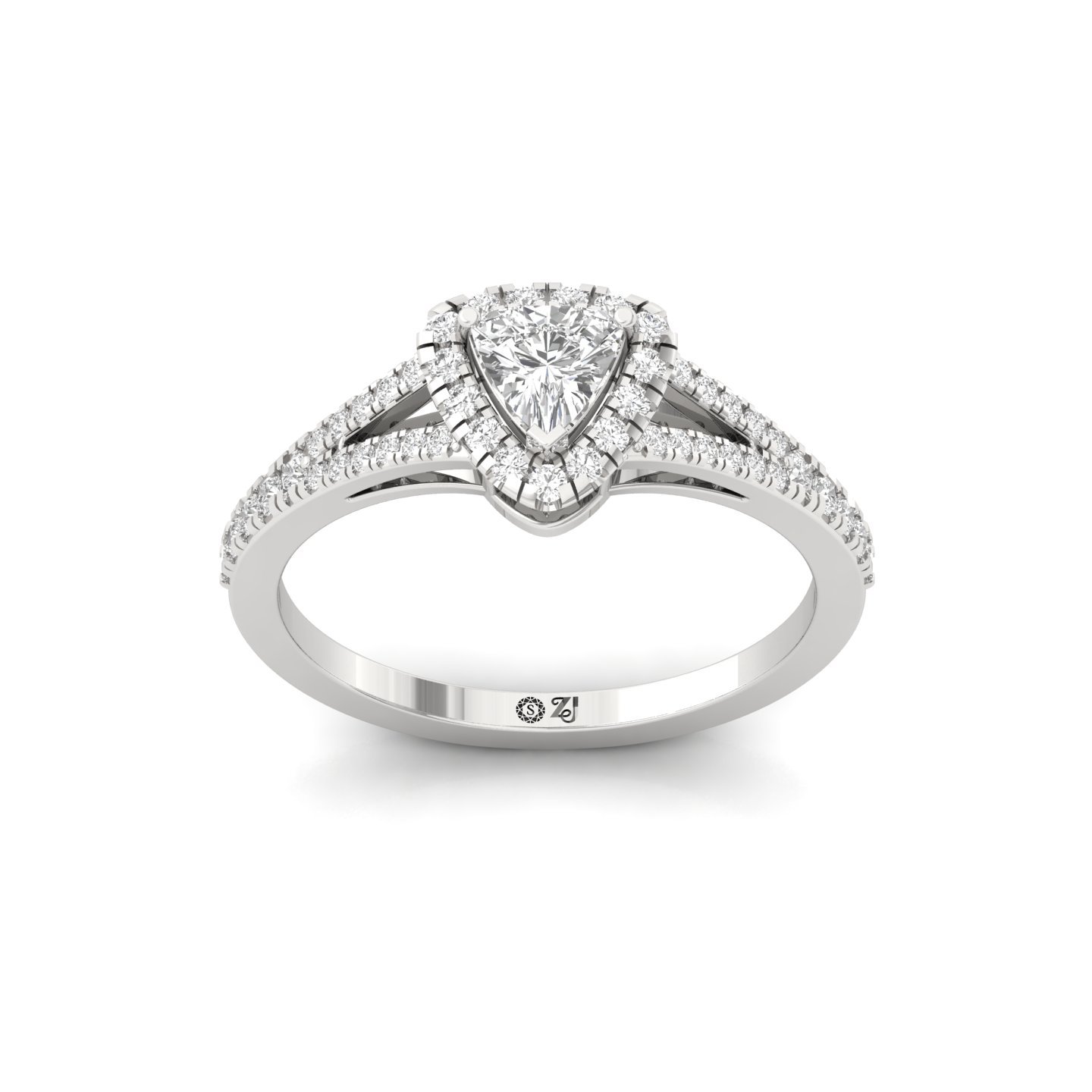 Trillion Cut Halo Split Shank Diamond Engagement Ring | Lab Grown CVD Diamond | Bridal Jewelry | Silver | 10K | 14K | 18K - Main View