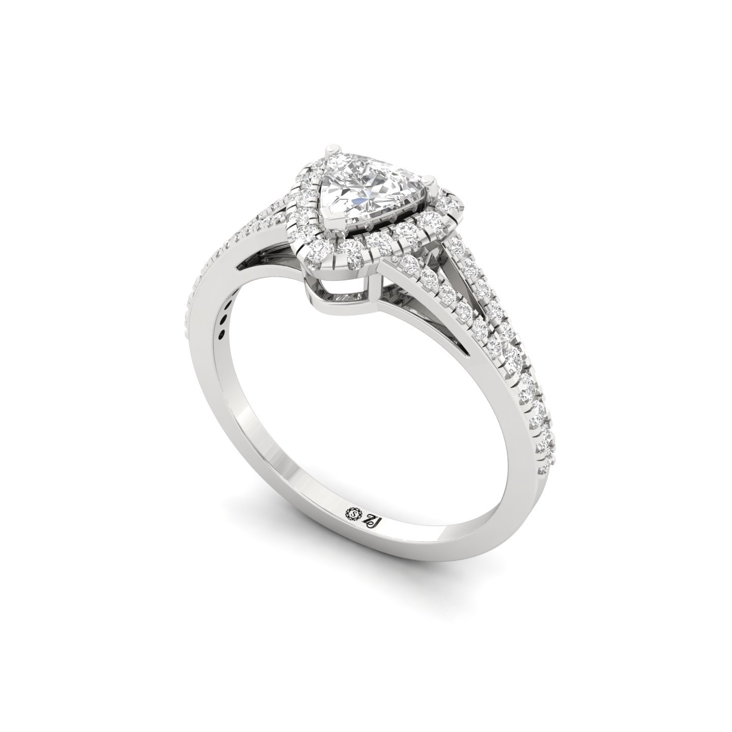 Trillion Cut Halo Split Shank Diamond Engagement Ring | Lab Grown CVD Diamond | Bridal Jewelry | Silver | 10K | 14K | 18K - View 2