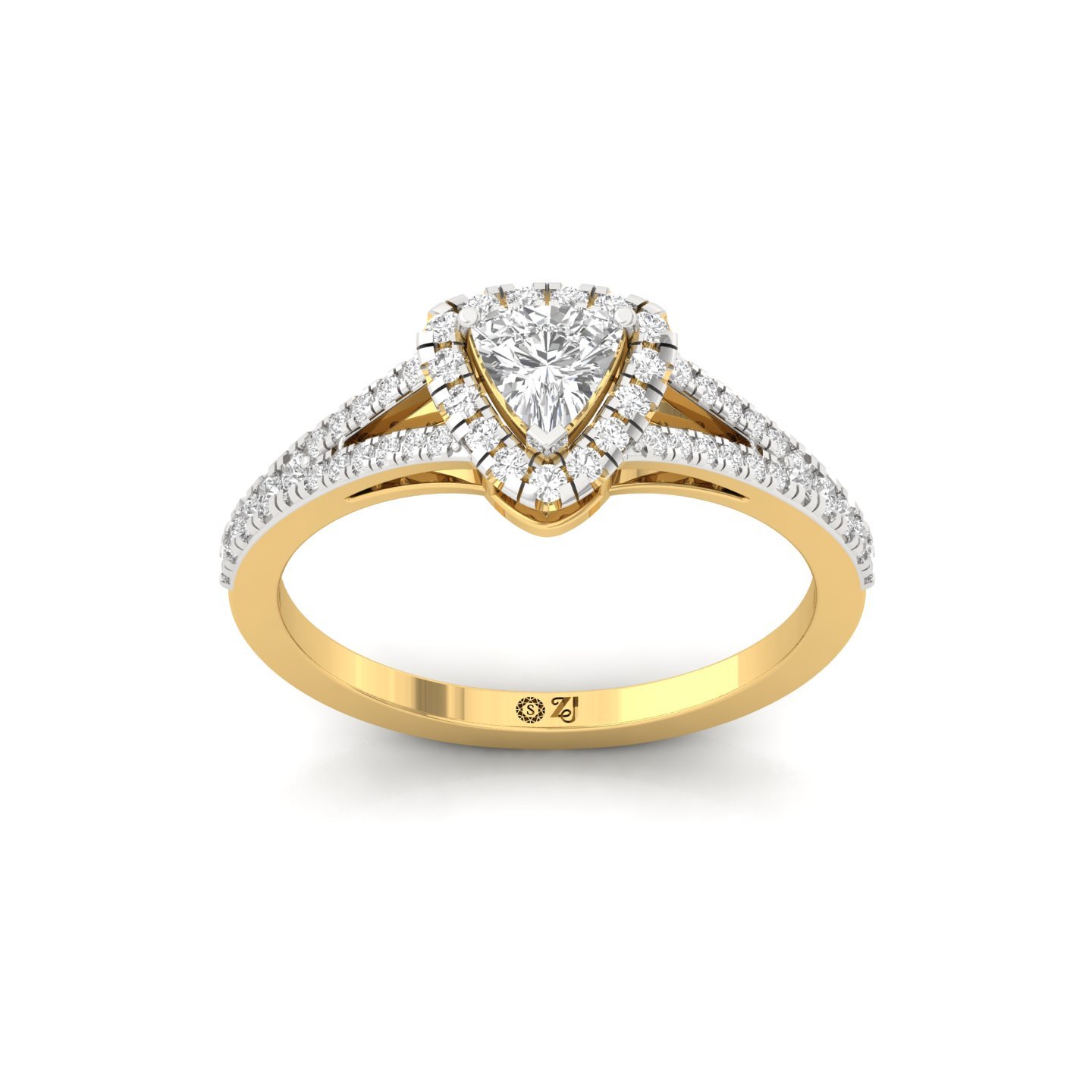 Trillion Cut Halo Split Shank Diamond Engagement Ring | Lab Grown CVD Diamond | Bridal Jewelry | Silver | 10K | 14K | 18K - Gold Main View