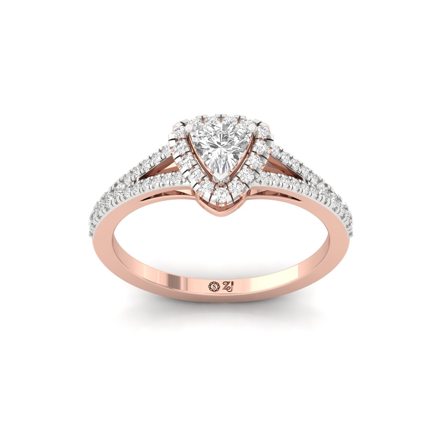Trillion Cut Halo Split Shank Diamond Engagement Ring | Lab Grown CVD Diamond | Bridal Jewelry | Silver | 10K | 14K | 18K - Rose Gold Main View