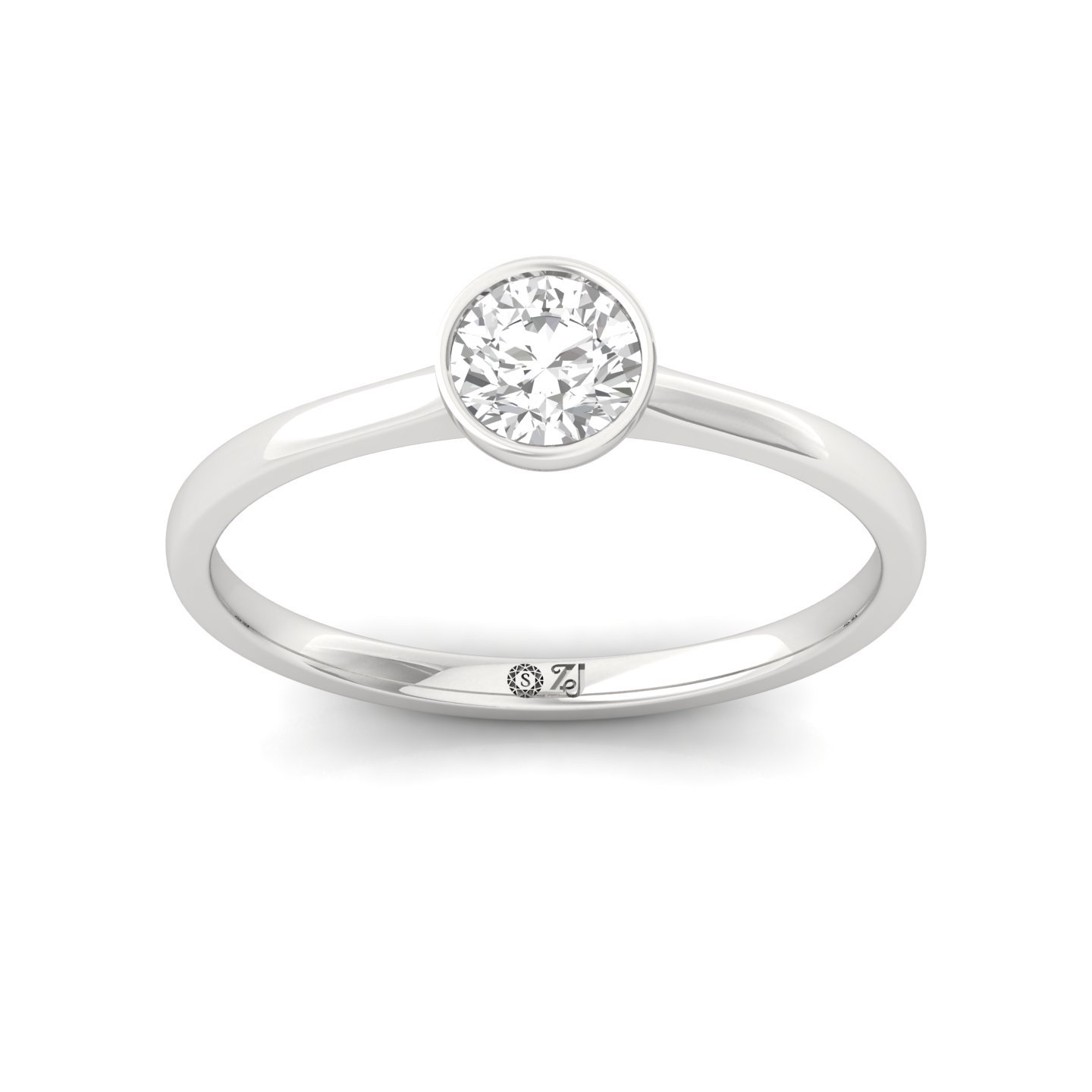 Round Cut Bezel Set Solitaire Engagement Ring | Lab Grown CVD Diamond | Minimalist Design | Silver | 10K | 14K | 18K - Main View