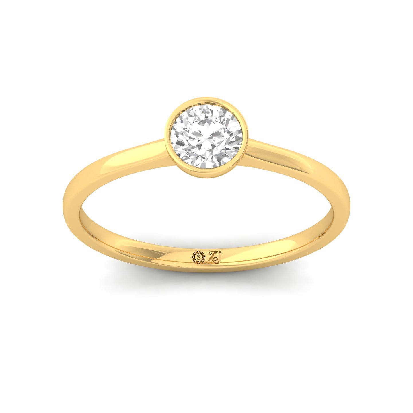Round Cut Bezel Set Solitaire Engagement Ring | Lab Grown CVD Diamond | Minimalist Design | Silver | 10K | 14K | 18K - Gold Main View