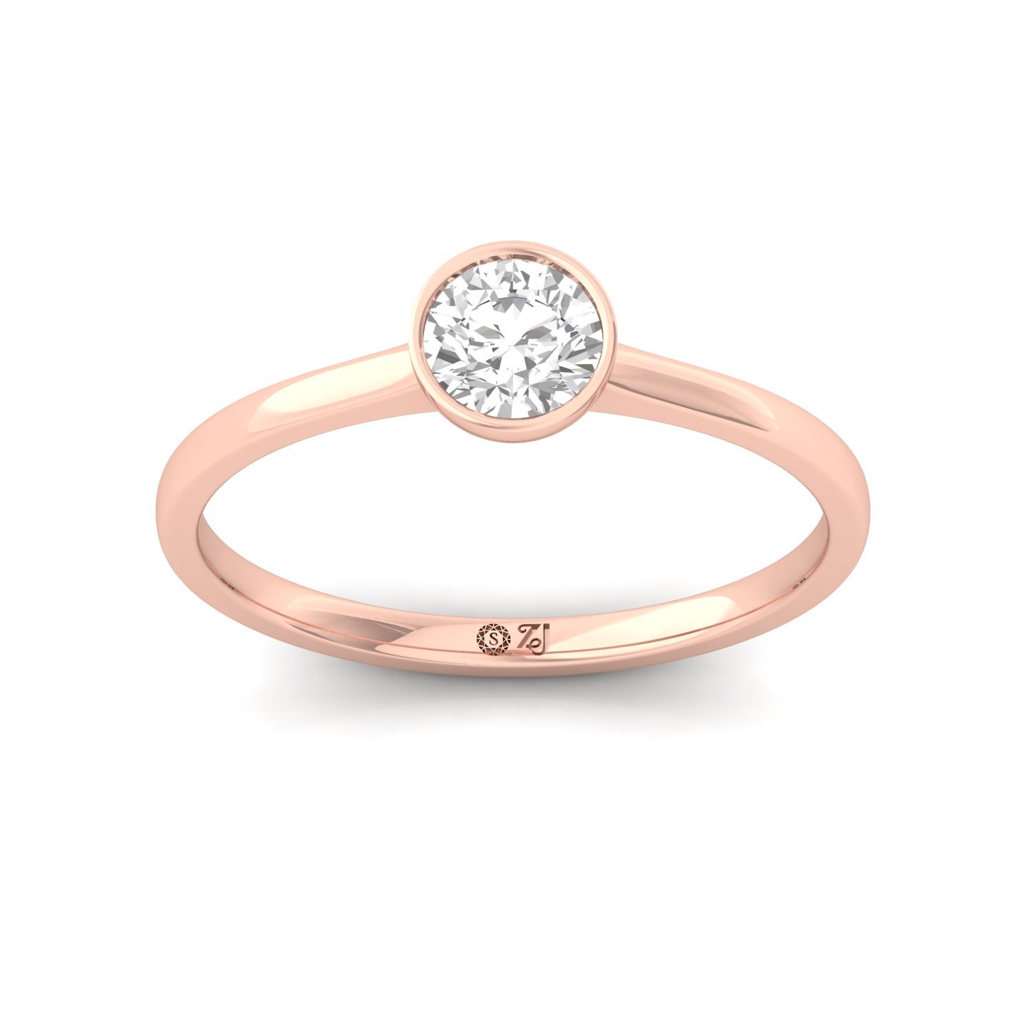 Round Cut Bezel Set Solitaire Engagement Ring | Lab Grown CVD Diamond | Minimalist Design | Silver | 10K | 14K | 18K - Rose Gold Main View