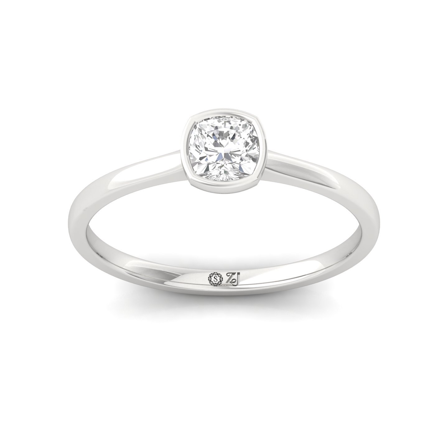 Cushion Cut Bezel Set Solitaire Engagement Ring | Lab Grown CVD Diamond | Minimalist Design | Silver | 10K | 14K | 18K - Main View