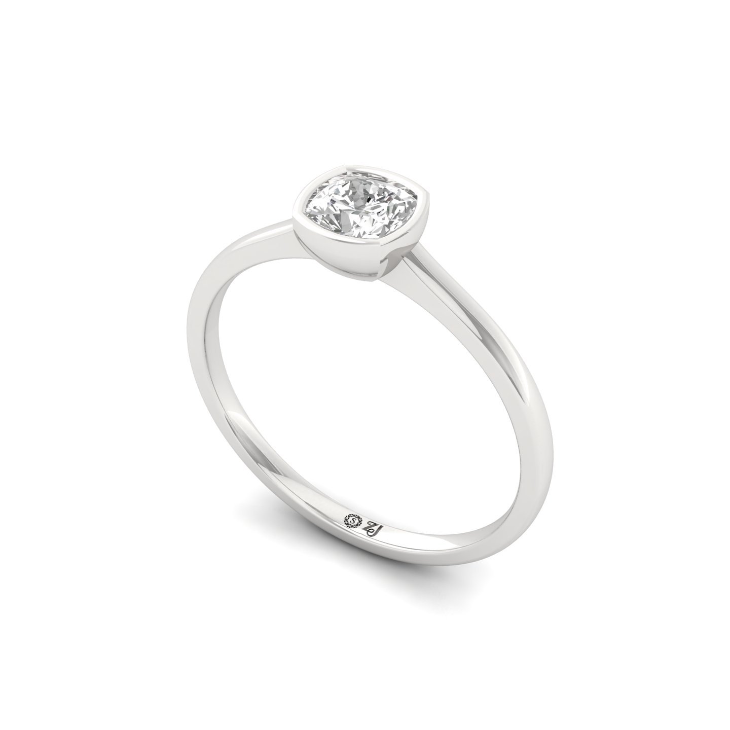 Cushion Cut Bezel Set Solitaire Engagement Ring | Lab Grown CVD Diamond | Minimalist Design | Silver | 10K | 14K | 18K - View 2