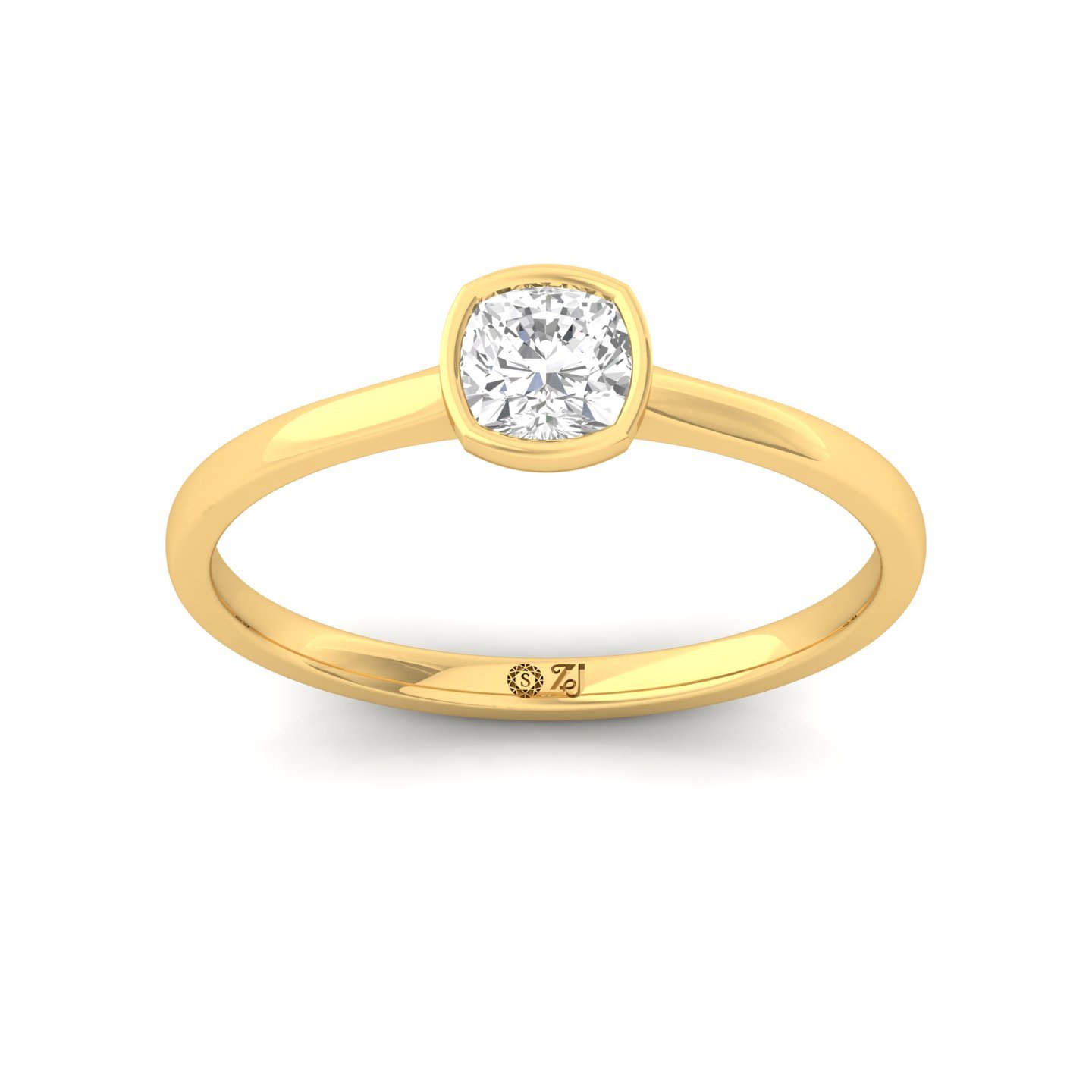 Cushion Cut Bezel Set Solitaire Engagement Ring | Lab Grown CVD Diamond | Minimalist Design | Silver | 10K | 14K | 18K - Gold Main View