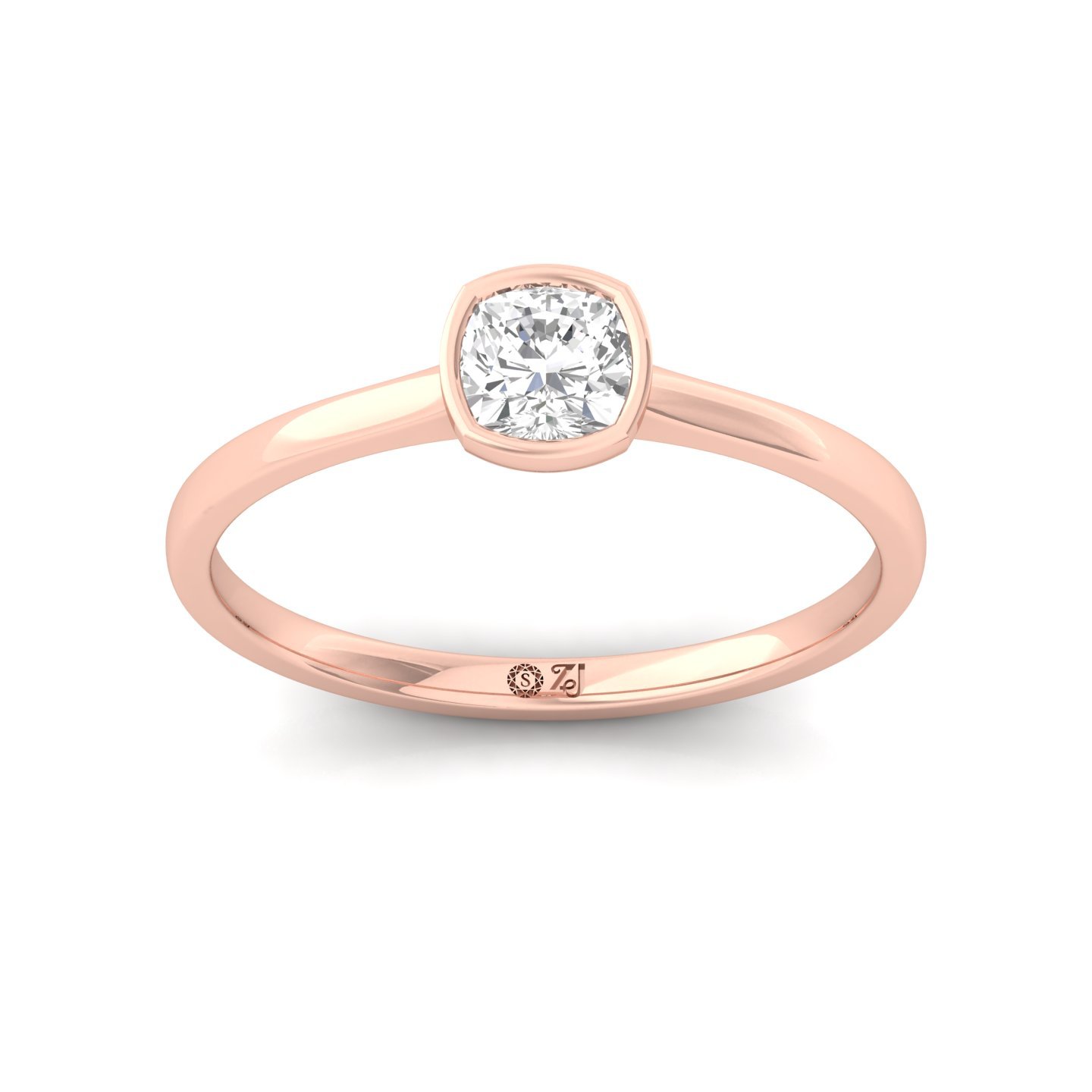 Cushion Cut Bezel Set Solitaire Engagement Ring | Lab Grown CVD Diamond | Minimalist Design | Silver | 10K | 14K | 18K - Rose Gold Main View