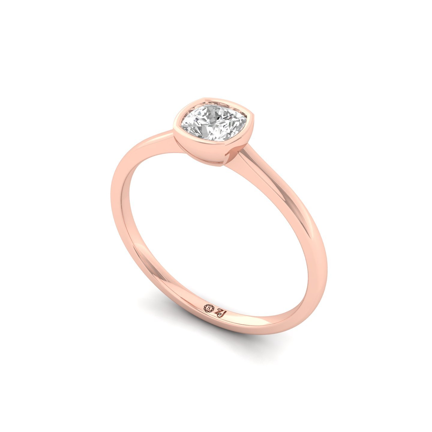 Cushion Cut Bezel Set Solitaire Engagement Ring | Lab Grown CVD Diamond | Minimalist Design | Silver | 10K | 14K | 18K - View 2