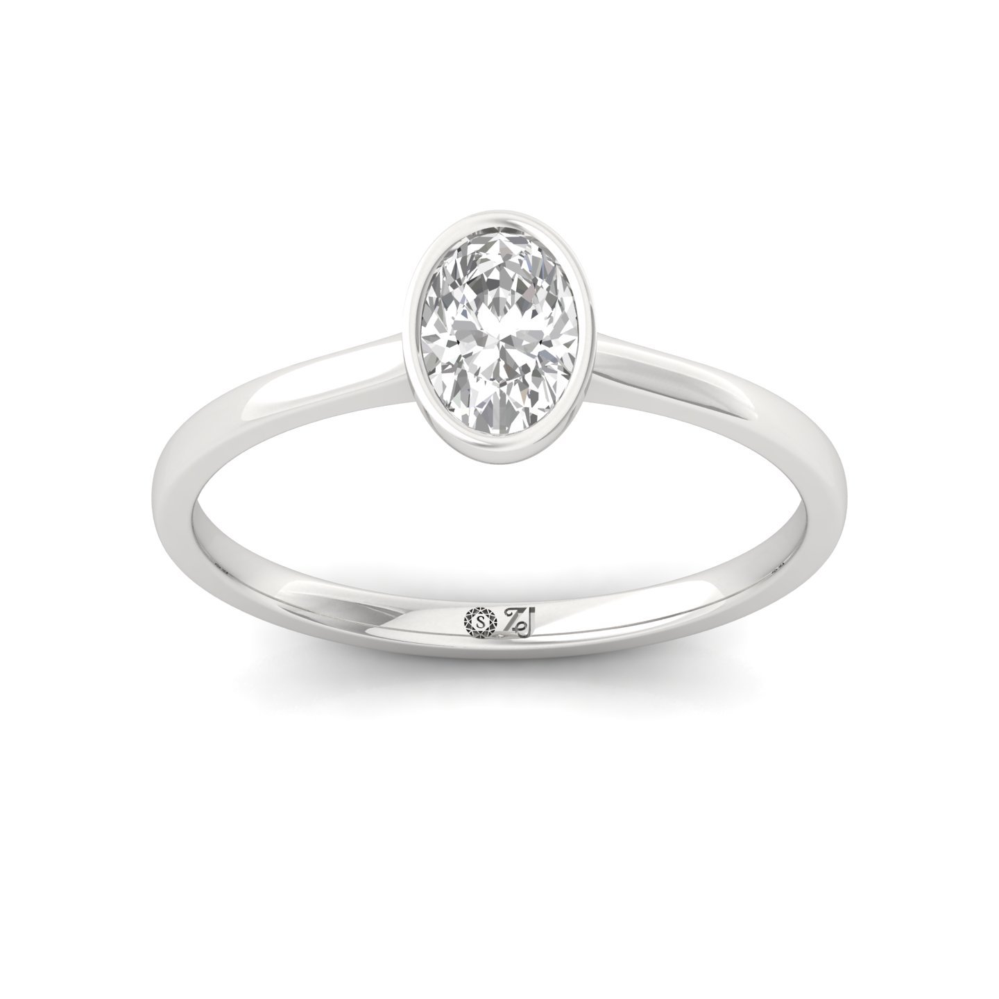 Oval Cut Bezel Set Solitaire Engagement Ring | Lab Grown CVD Diamond | Minimalist Design | Silver | 10K | 14K | 18K - Main View