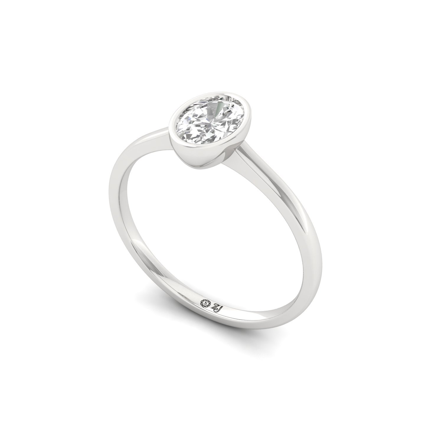 Oval Cut Bezel Set Solitaire Engagement Ring | Lab Grown CVD Diamond | Minimalist Design | Silver | 10K | 14K | 18K - View 2