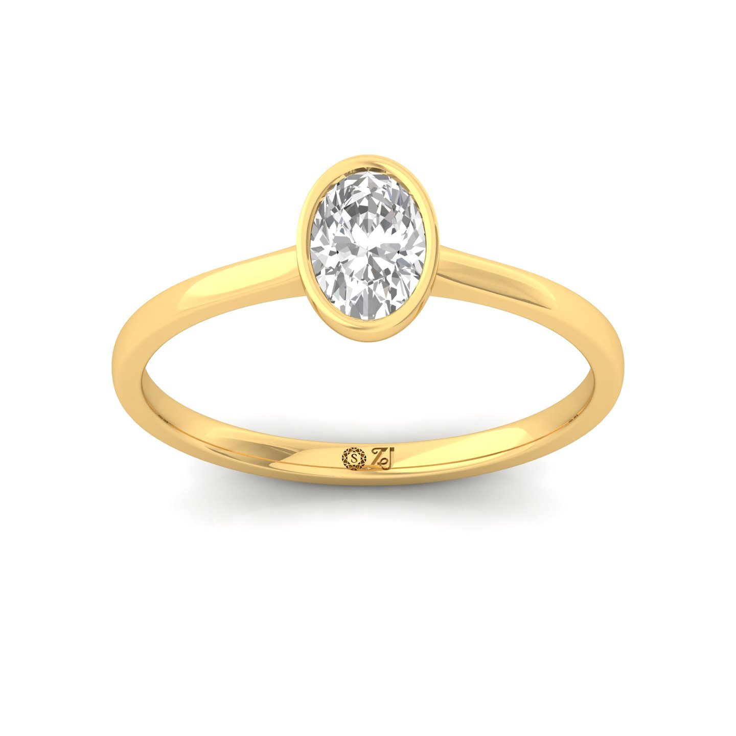 Oval Cut Bezel Set Solitaire Engagement Ring | Lab Grown CVD Diamond | Minimalist Design | Silver | 10K | 14K | 18K - Gold Main View