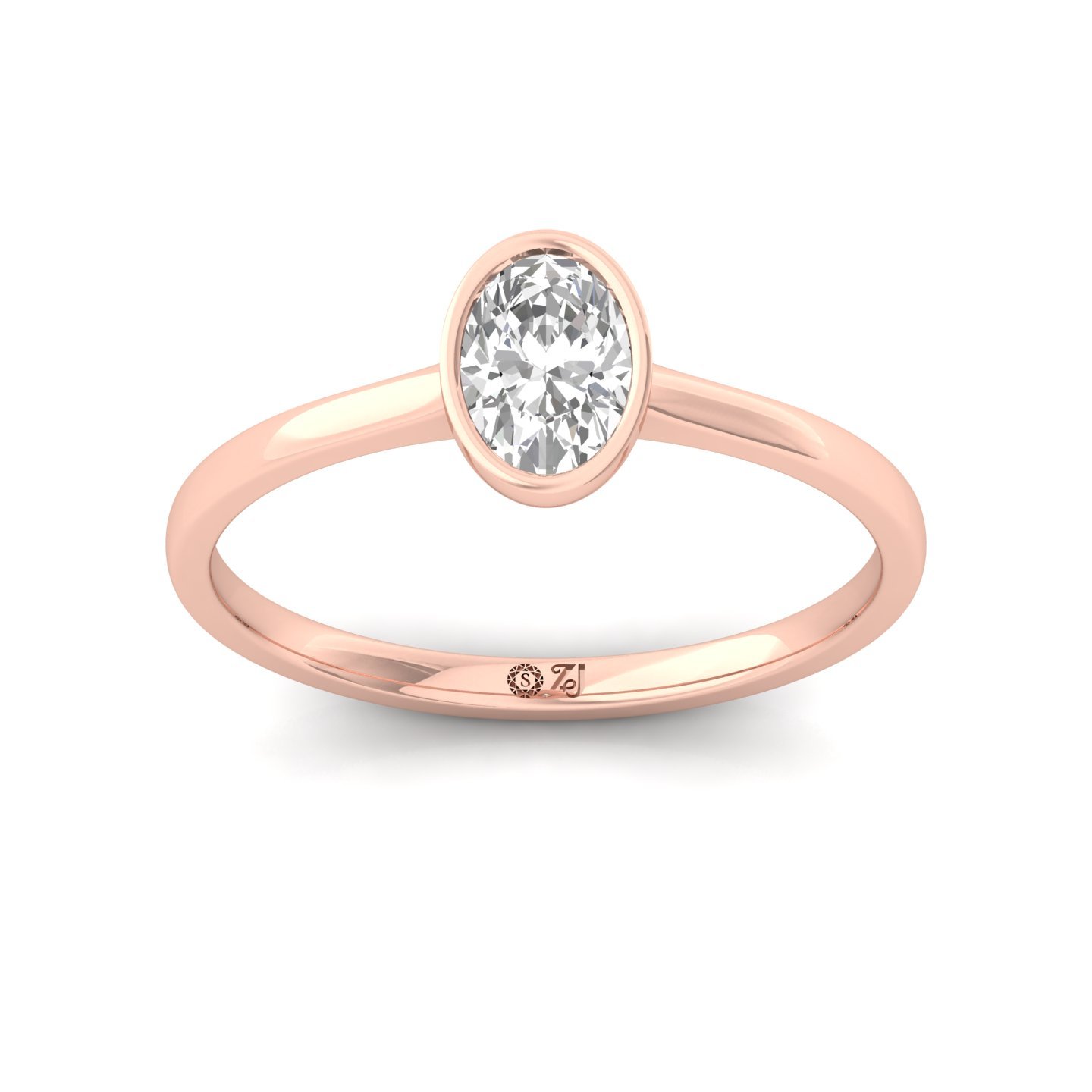 Oval Cut Bezel Set Solitaire Engagement Ring | Lab Grown CVD Diamond | Minimalist Design | Silver | 10K | 14K | 18K - Rose Gold Main View