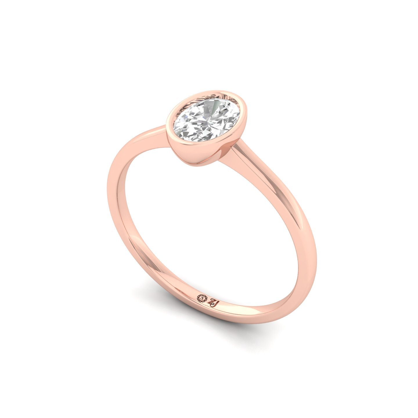 Oval Cut Bezel Set Solitaire Engagement Ring | Lab Grown CVD Diamond | Minimalist Design | Silver | 10K | 14K | 18K - View 2