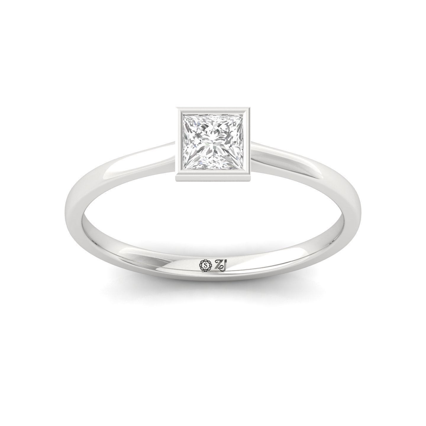 Princess Cut Bezel Set Solitaire Engagement Ring | Lab Grown CVD Diamond | Minimalist Square Design | Silver | 10K | 14K | 18K - Main View