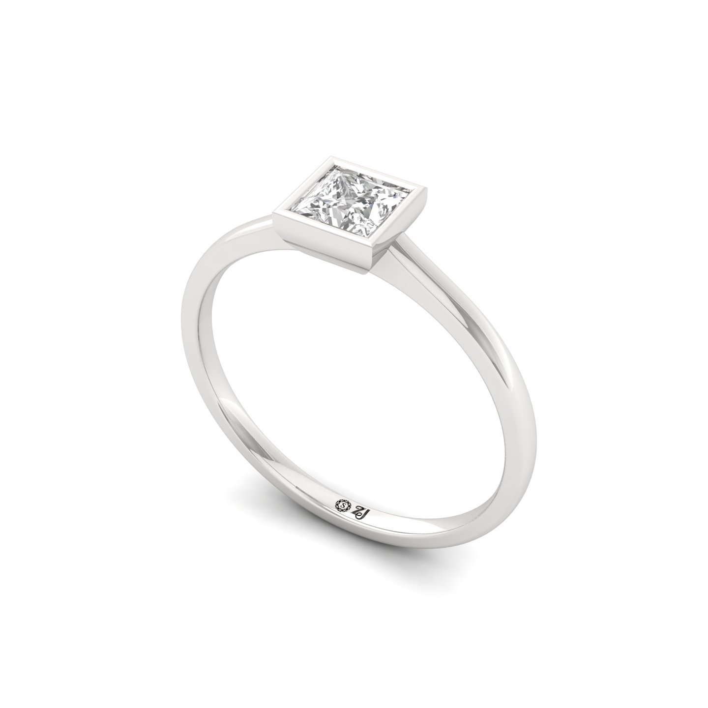 Princess Cut Bezel Set Solitaire Engagement Ring | Lab Grown CVD Diamond | Minimalist Square Design | Silver | 10K | 14K | 18K - View 2