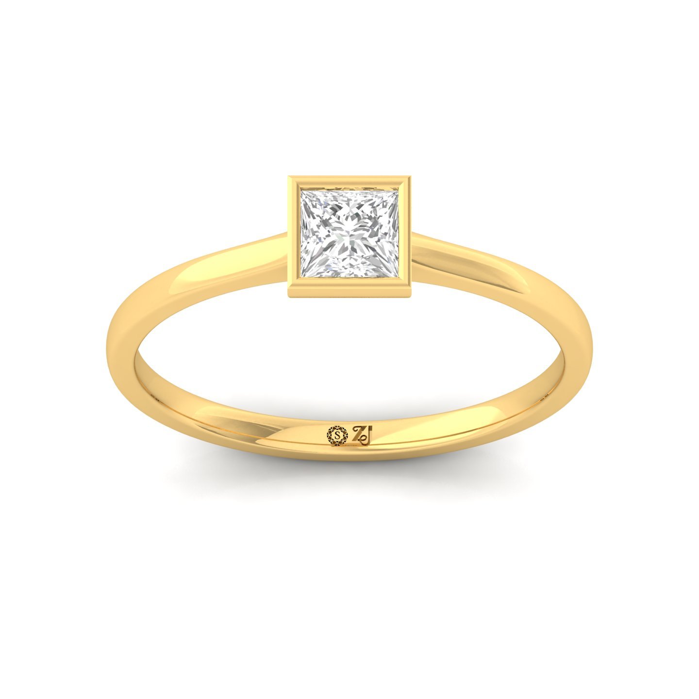 Princess Cut Bezel Set Solitaire Engagement Ring | Lab Grown CVD Diamond | Minimalist Square Design | Silver | 10K | 14K | 18K - Gold Main View