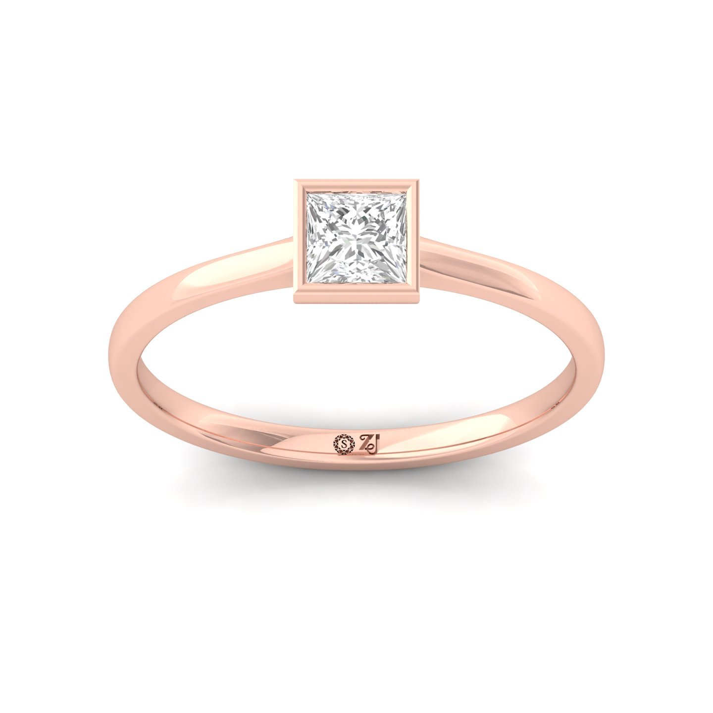 Princess Cut Bezel Set Solitaire Engagement Ring | Lab Grown CVD Diamond | Minimalist Square Design | Silver | 10K | 14K | 18K - Rose Gold Main View