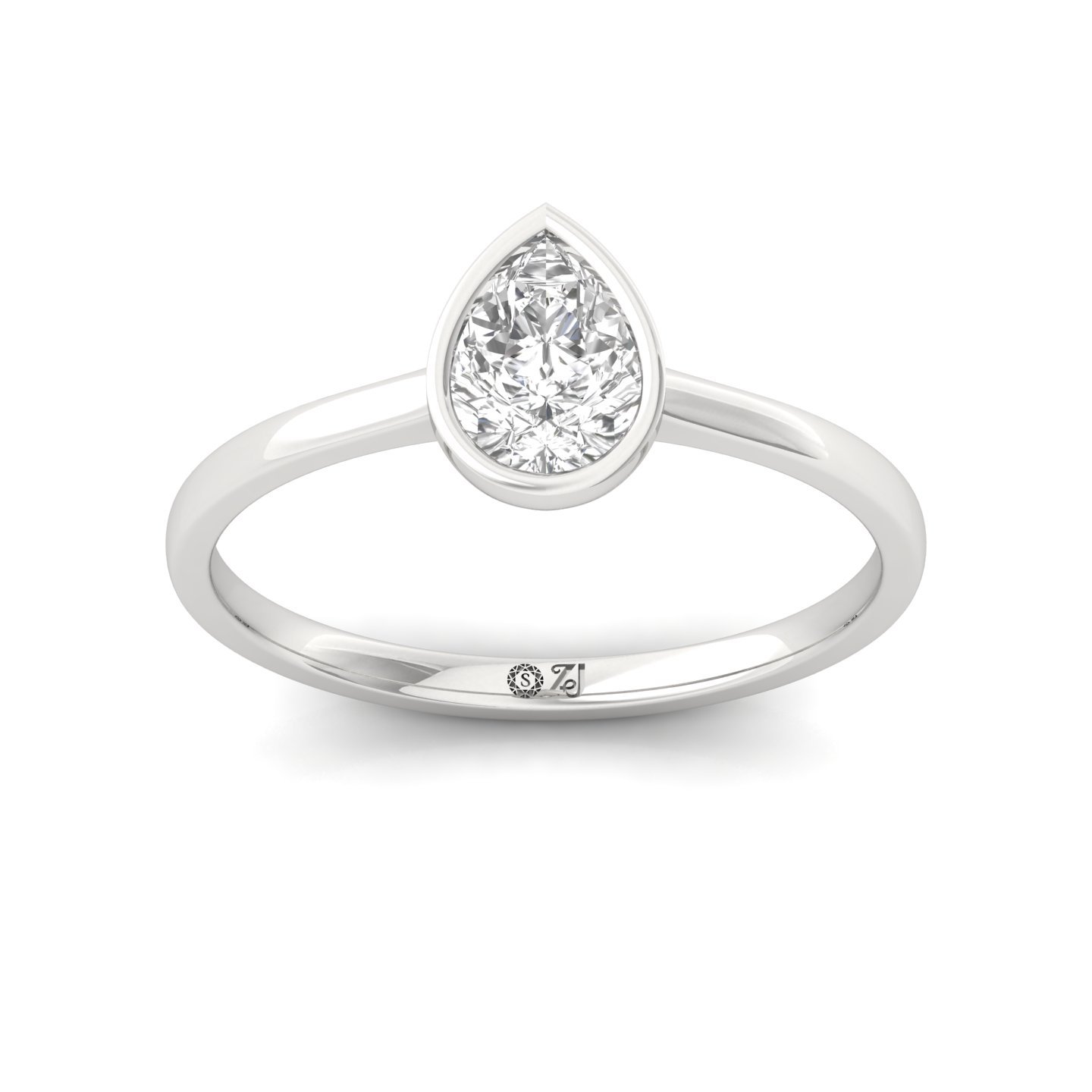 Pear Cut Bezel Set Solitaire Engagement Ring | Lab Grown CVD Diamond | Minimalist Teardrop Design | Silver | 10K | 14K | 18K - Main View