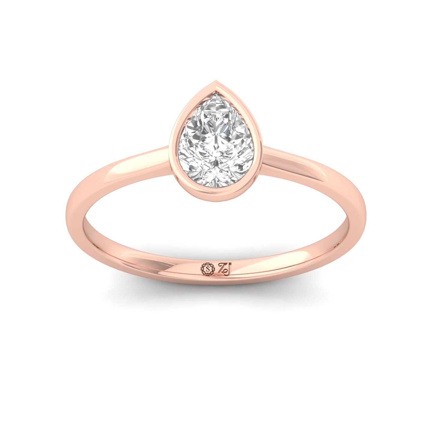 Pear Cut Bezel Set Solitaire Engagement Ring | Lab Grown CVD Diamond | Minimalist Teardrop Design | Silver | 10K | 14K | 18K - Rose Gold Main View