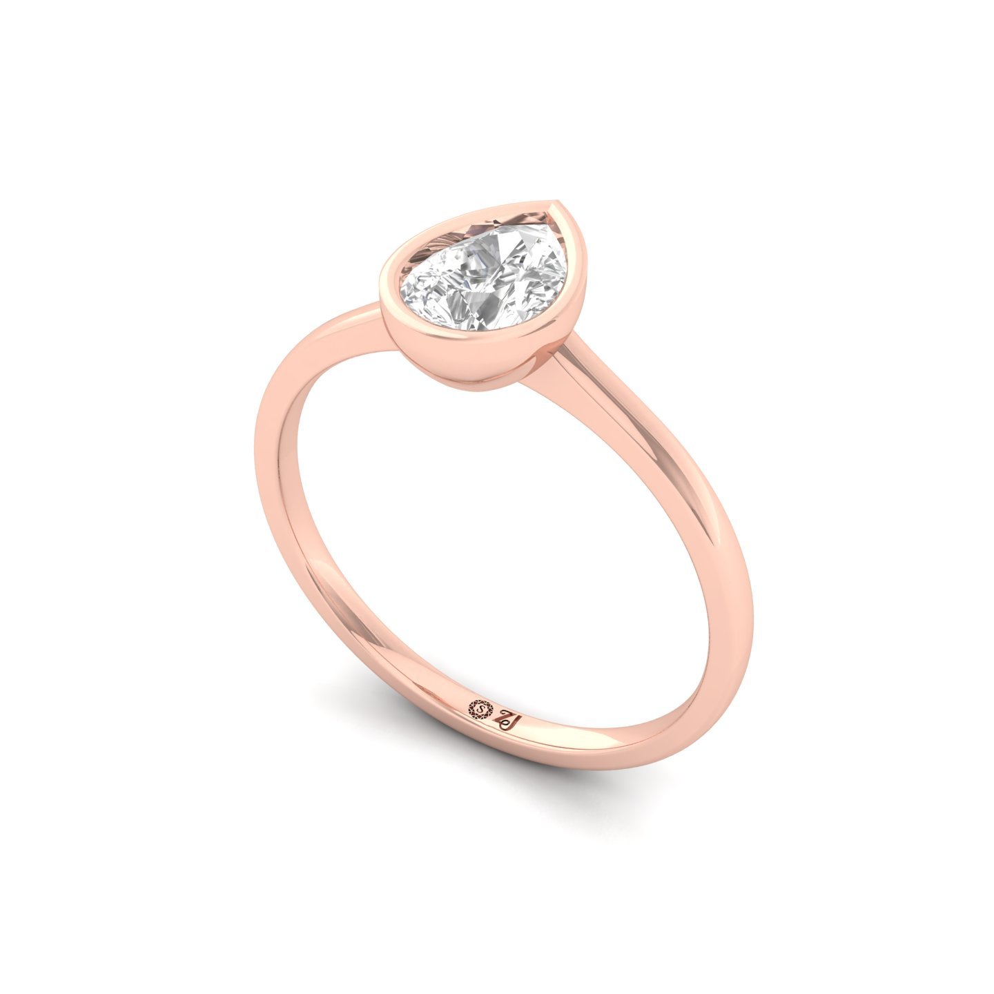 Pear Cut Bezel Set Solitaire Engagement Ring | Lab Grown CVD Diamond | Minimalist Teardrop Design | Silver | 10K | 14K | 18K - View 2