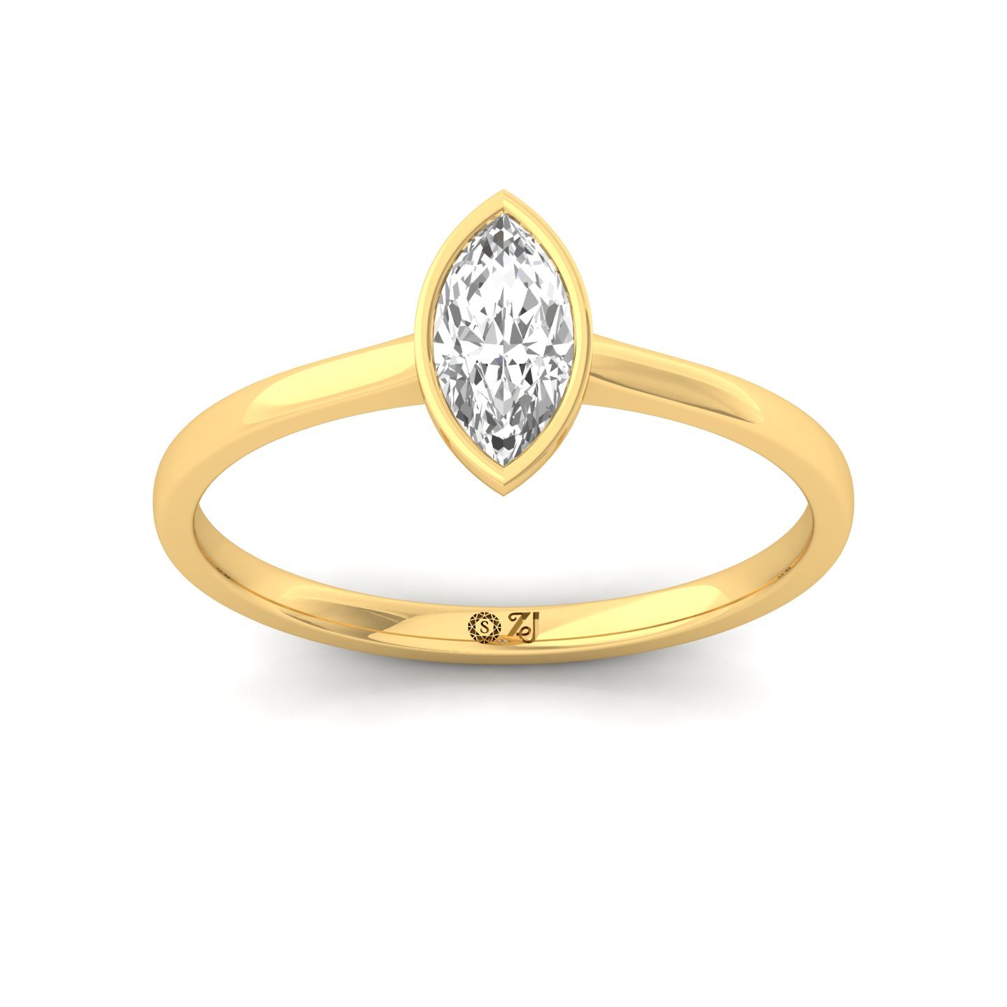 Marquise Cut Bezel Set Solitaire Engagement Ring | Lab Grown CVD Diamond | Minimalist Modern Design | Silver | 10K | 14K | 18K - Gold Main View