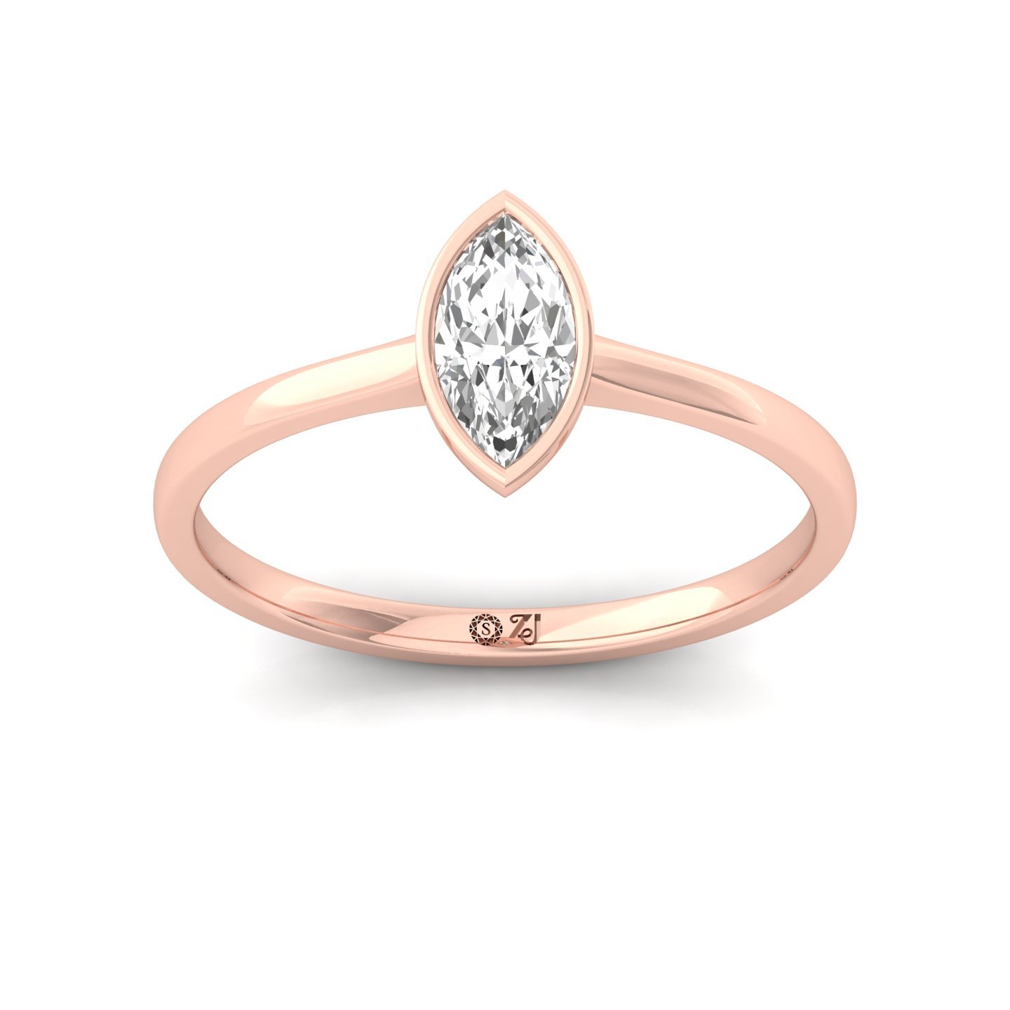 Marquise Cut Bezel Set Solitaire Engagement Ring | Lab Grown CVD Diamond | Minimalist Modern Design | Silver | 10K | 14K | 18K - Rose Gold Main View