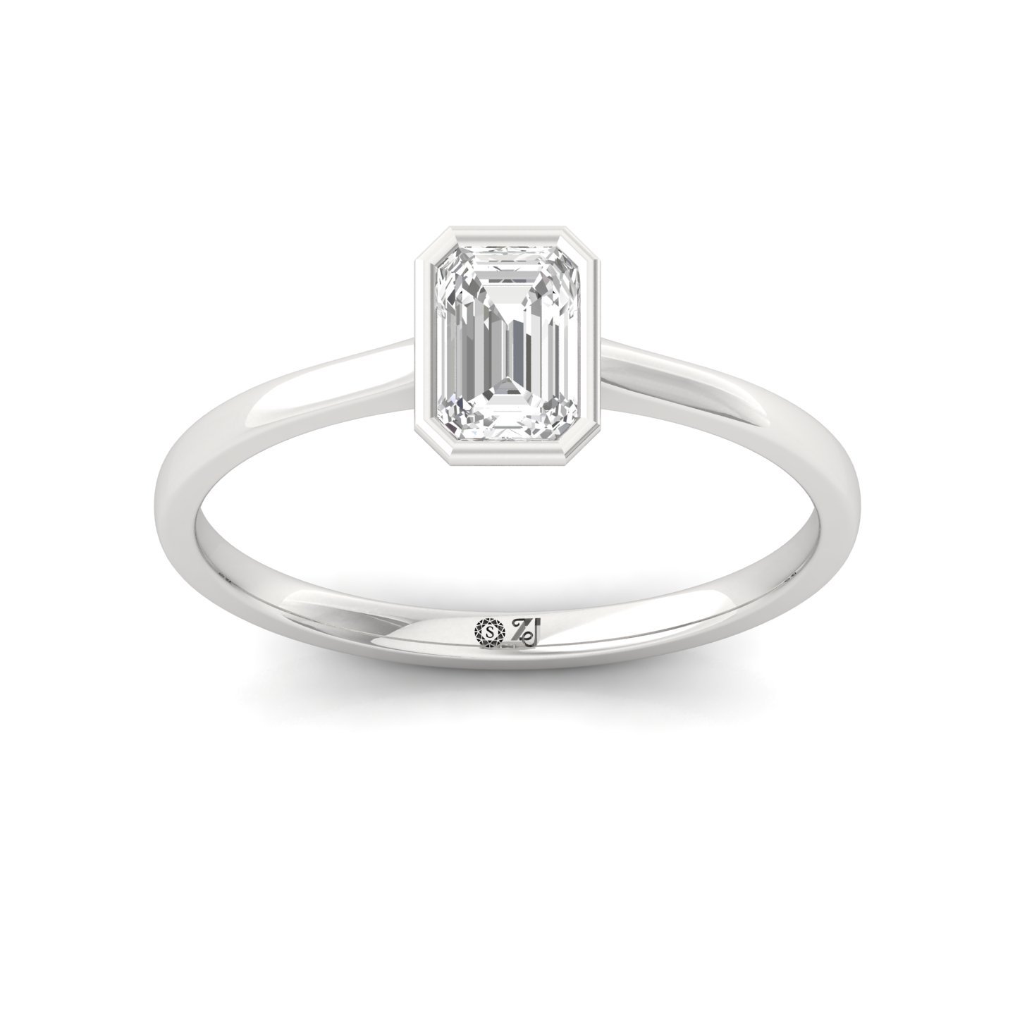 Emerald Cut Bezel Set Solitaire Engagement Ring | Lab Grown CVD Diamond | Modern Minimalist Style | Silver | 10K | 14K | 18K - Main View