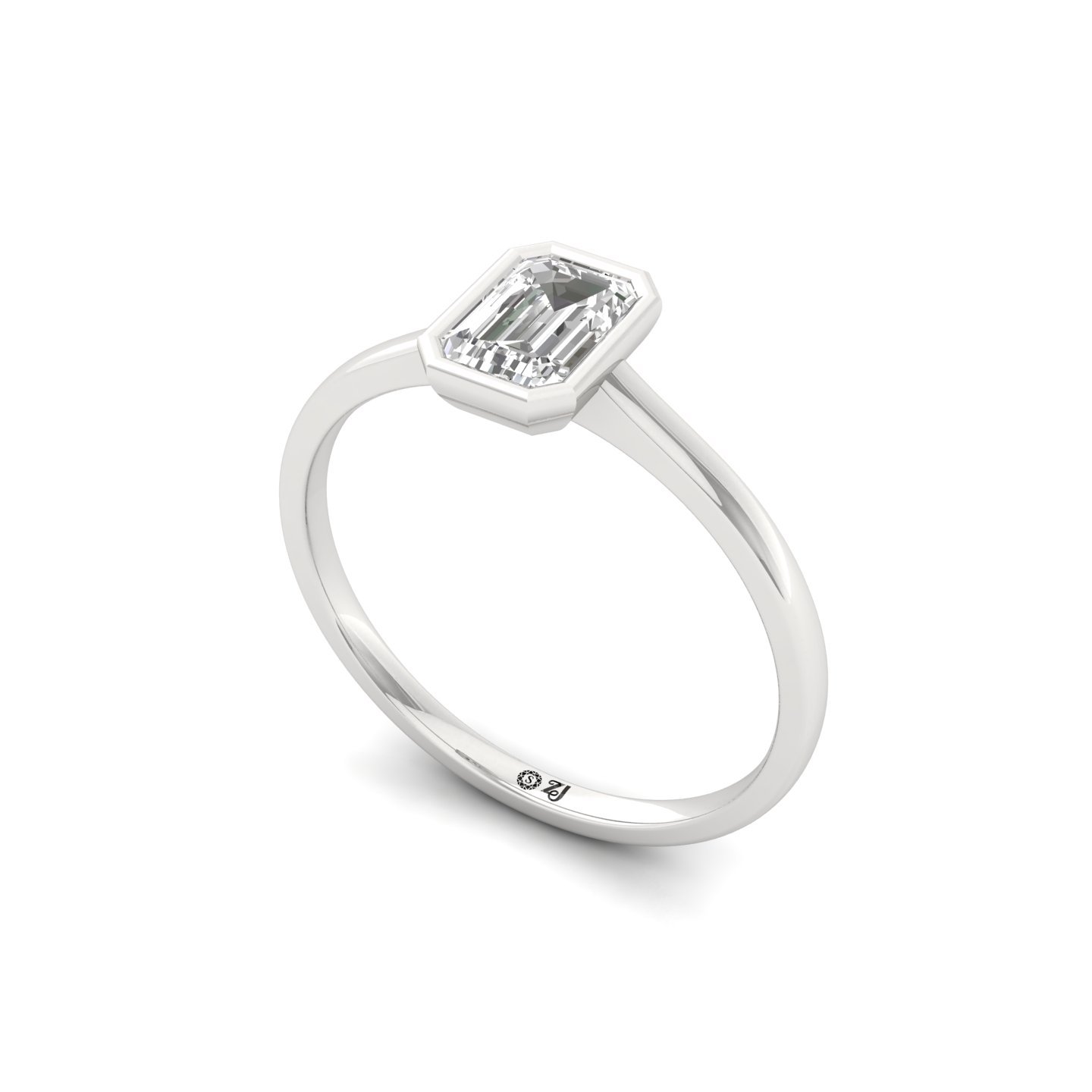 Emerald Cut Bezel Set Solitaire Engagement Ring | Lab Grown CVD Diamond | Modern Minimalist Style | Silver | 10K | 14K | 18K - View 2