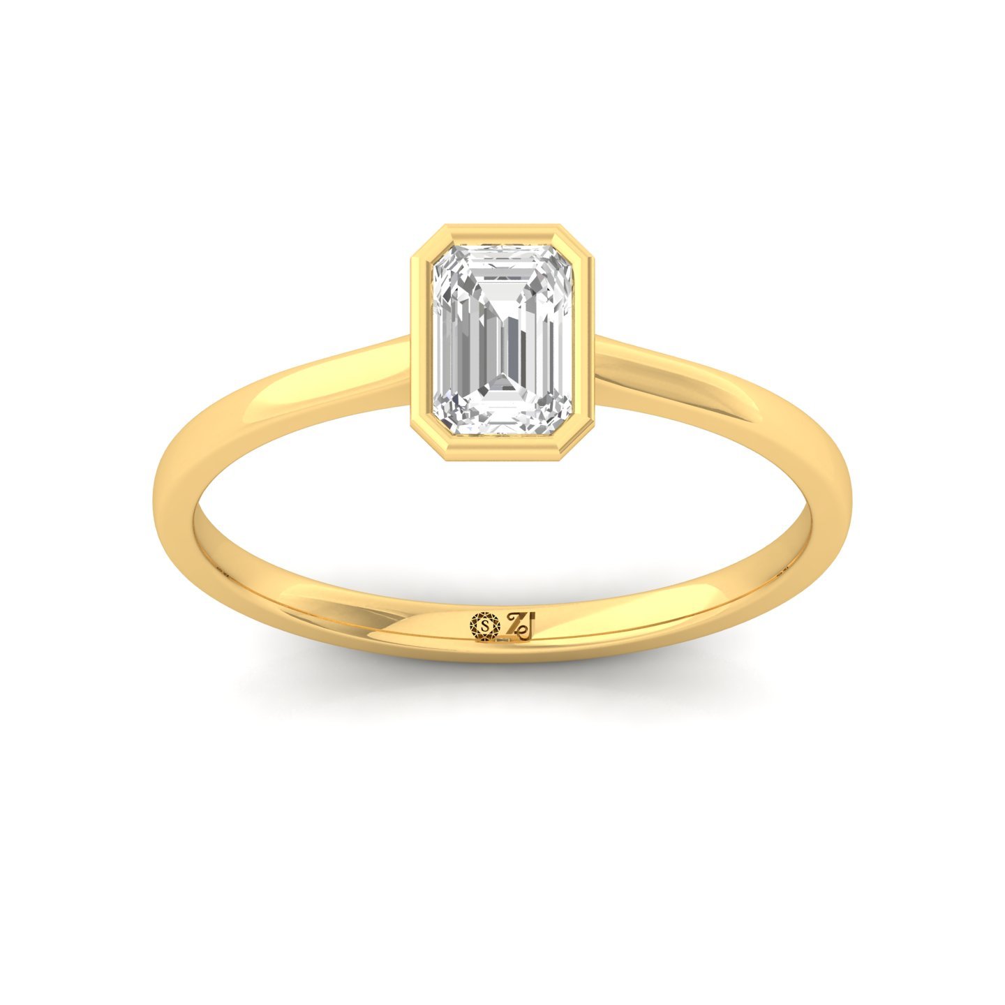 Emerald Cut Bezel Set Solitaire Engagement Ring | Lab Grown CVD Diamond | Modern Minimalist Style | Silver | 10K | 14K | 18K - Gold Main View